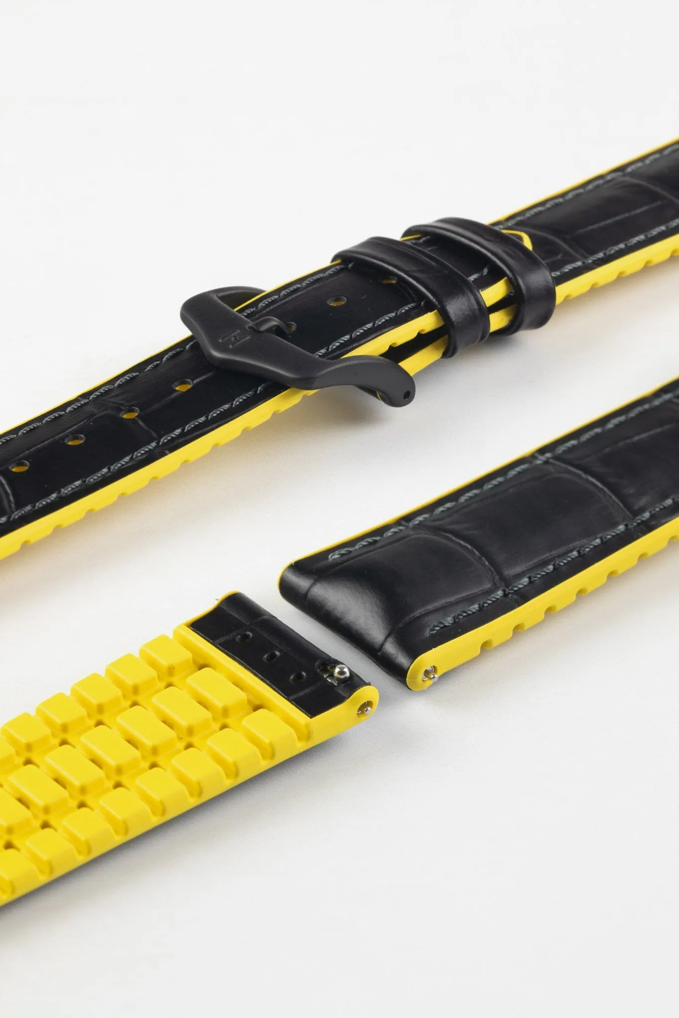 Hirsch ANDY Alligator Embossed Performance Watch Strap in BLACK / YELLOW