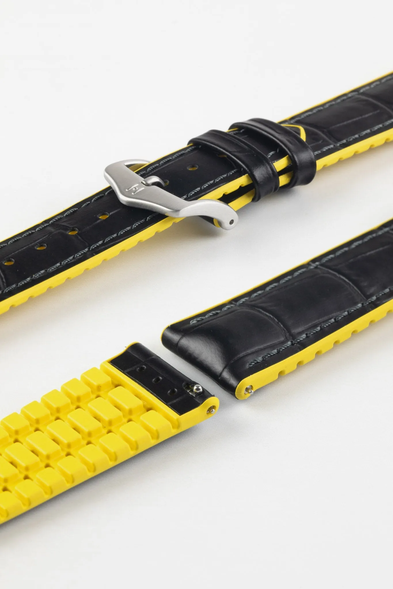 Hirsch ANDY Alligator Embossed Performance Watch Strap in BLACK / YELLOW