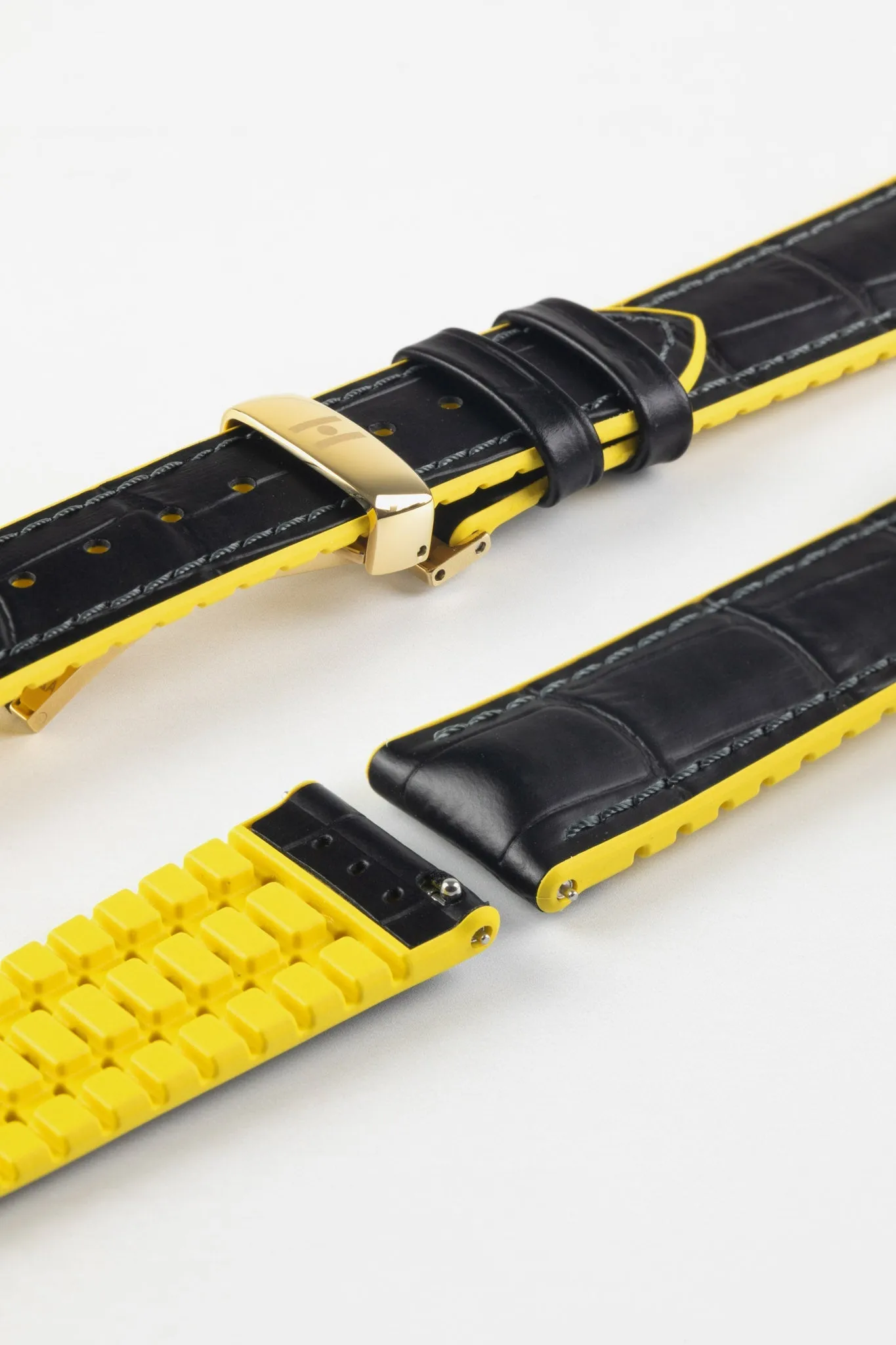 Hirsch ANDY Alligator Embossed Performance Watch Strap in BLACK / YELLOW
