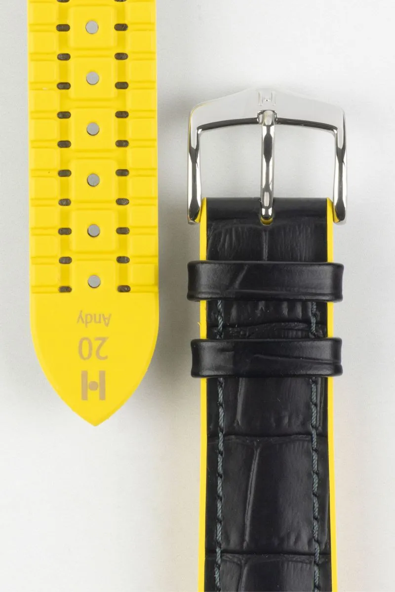 Hirsch ANDY Alligator Embossed Performance Watch Strap in BLACK / YELLOW