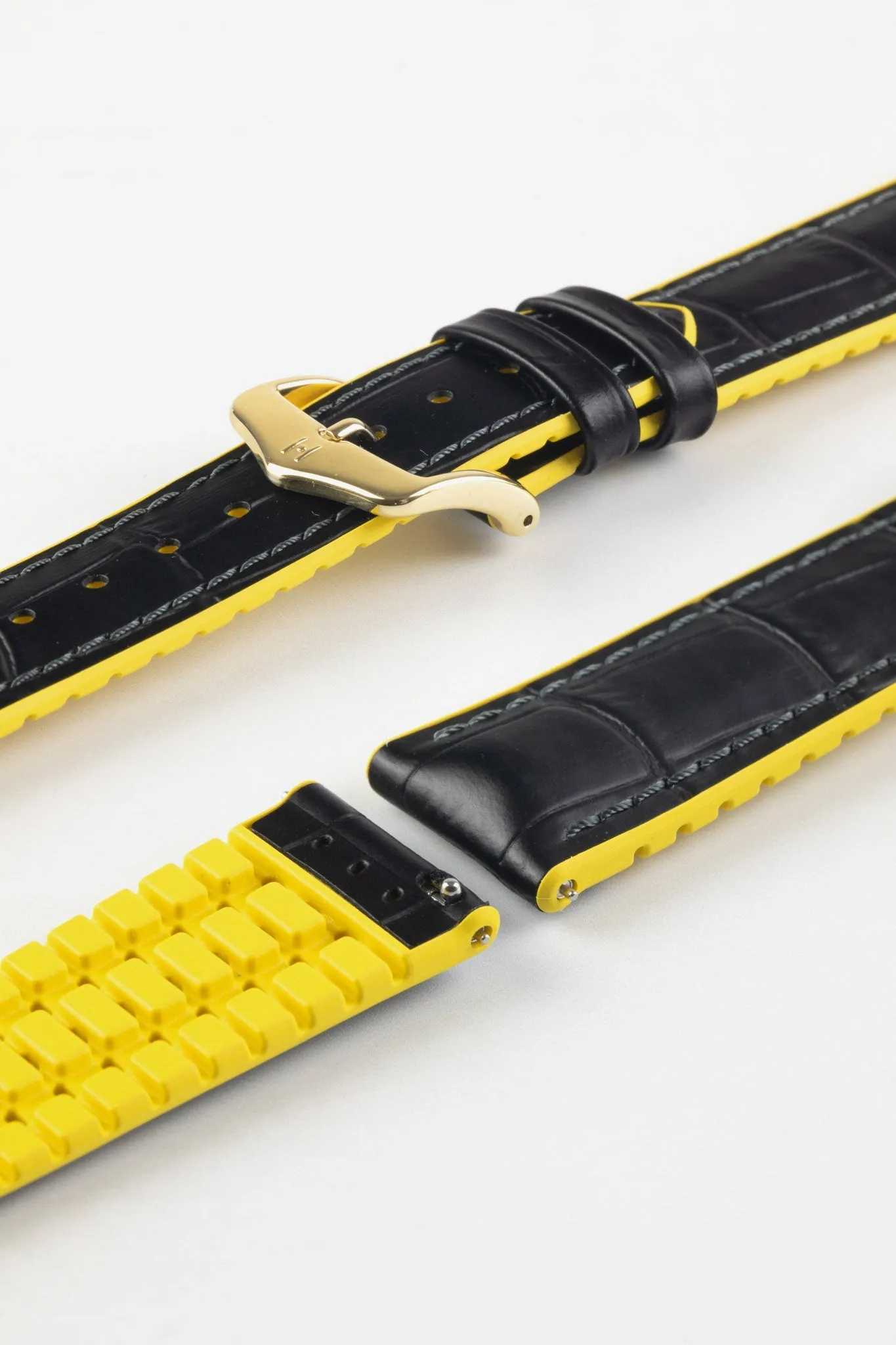 Hirsch ANDY Alligator Embossed Performance Watch Strap in BLACK / YELLOW