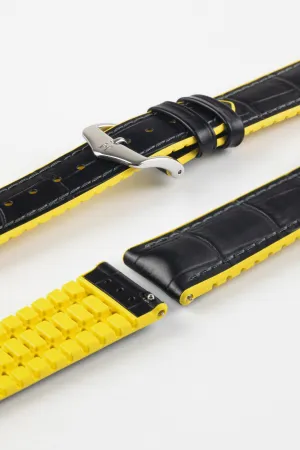 Hirsch ANDY Alligator Embossed Performance Watch Strap in BLACK / YELLOW