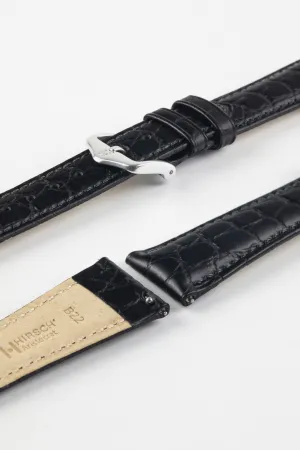 Hirsch ARISTOCRAT Croco-Embossed Leather Watch Strap in BLACK
