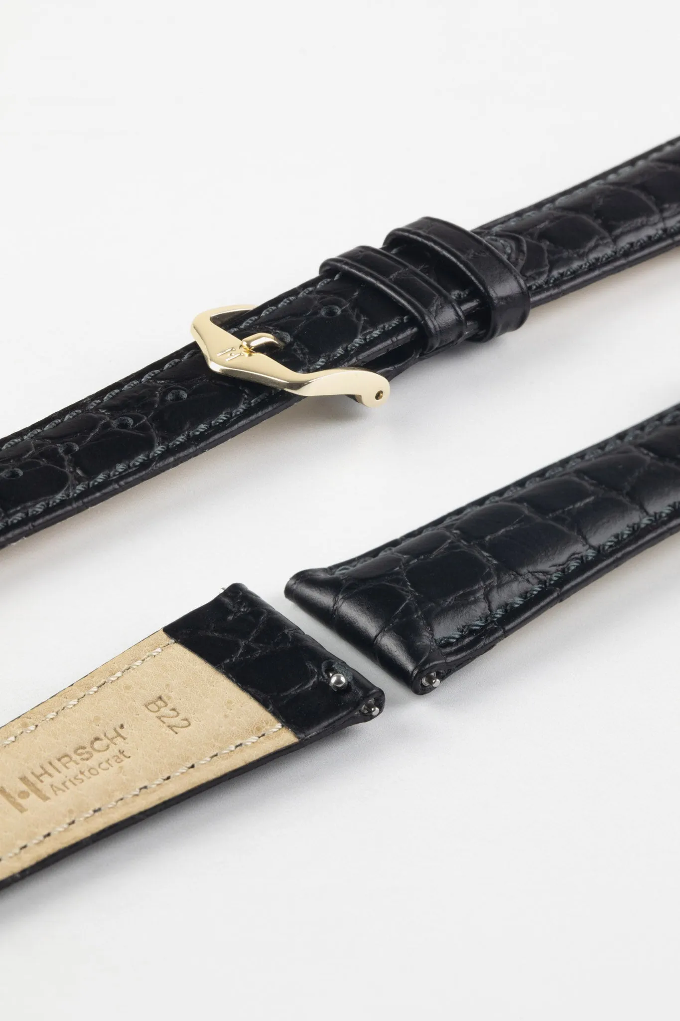 Hirsch ARISTOCRAT Croco-Embossed Leather Watch Strap in BLACK
