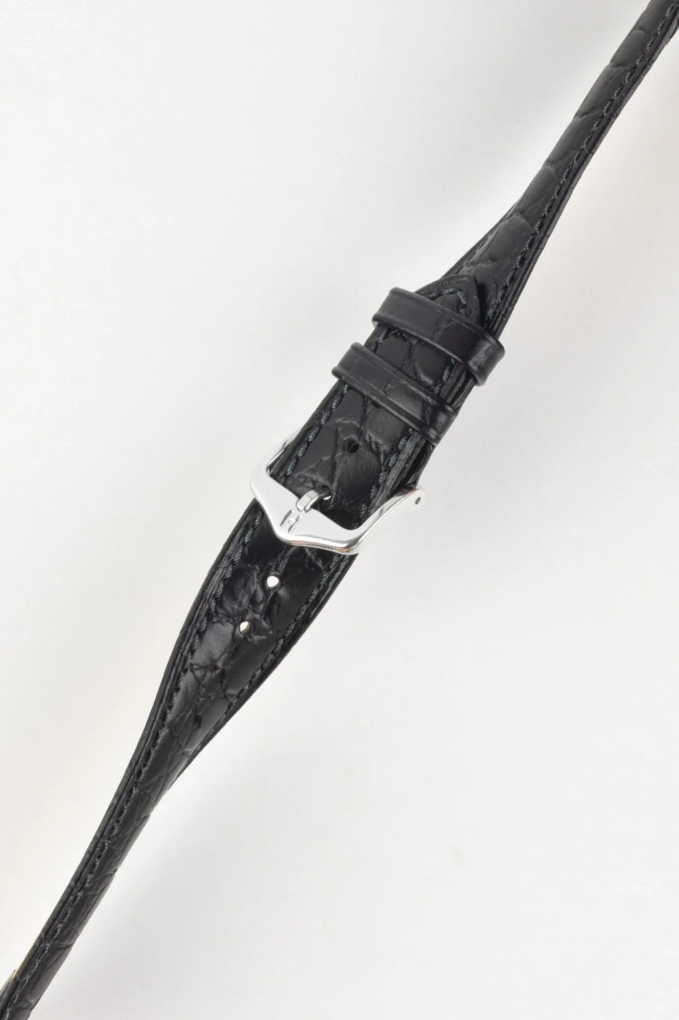 Hirsch ARISTOCRAT Croco-Embossed Leather Watch Strap in BLACK
