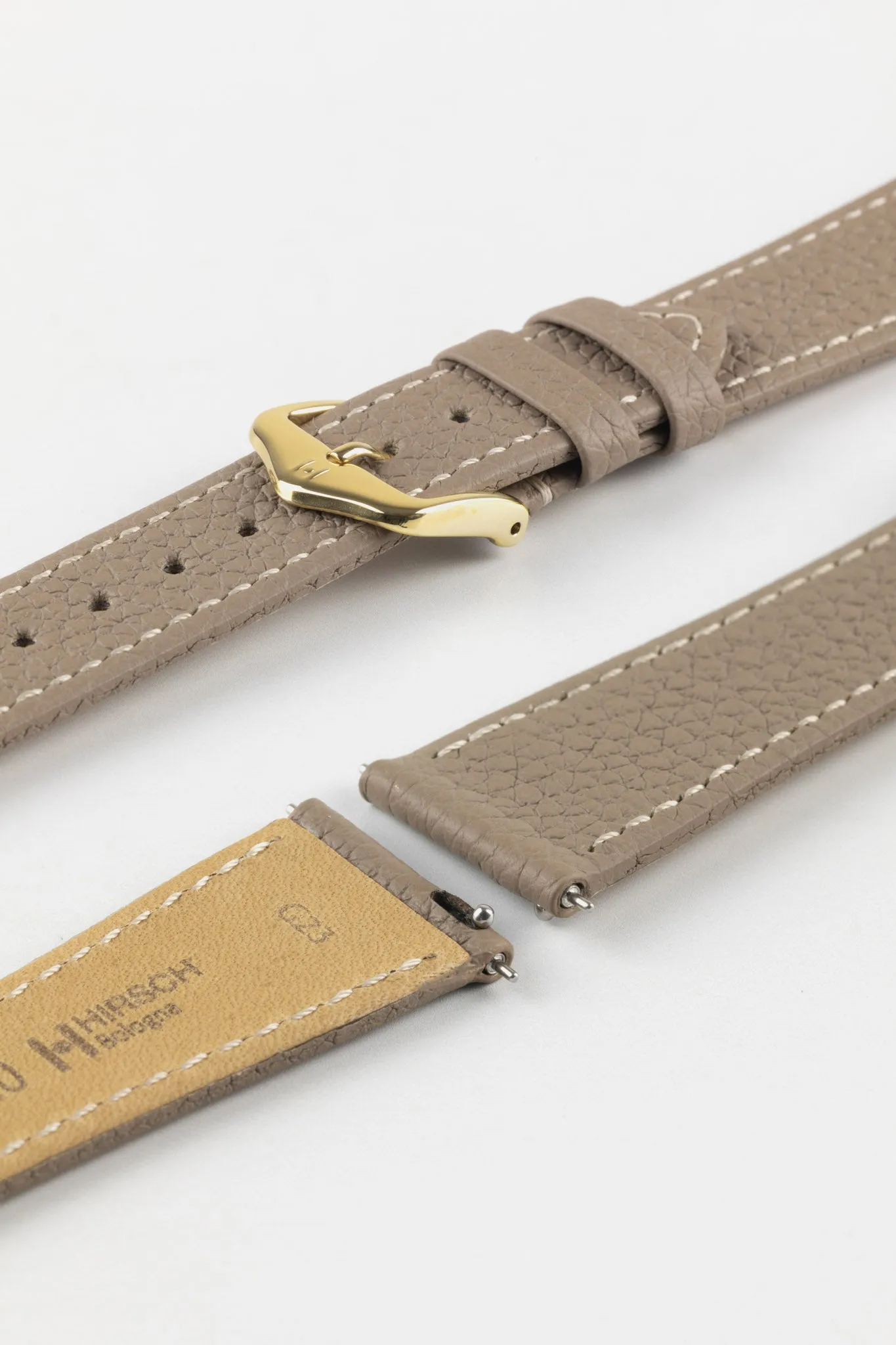 Hirsch BOLOGNA Quick-Release French-Style Textured Leather Watch Strap in TAUPE