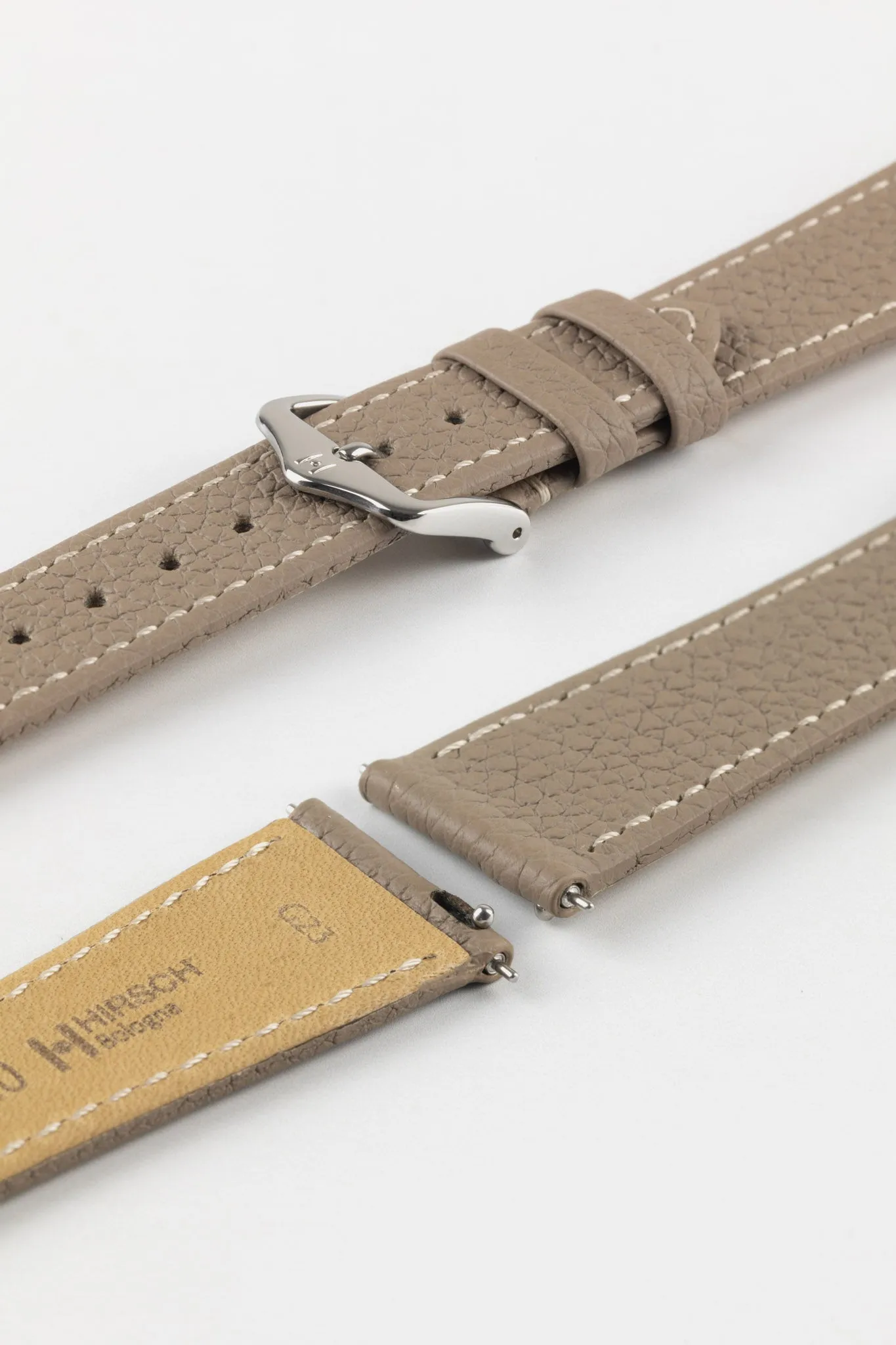 Hirsch BOLOGNA Quick-Release French-Style Textured Leather Watch Strap in TAUPE