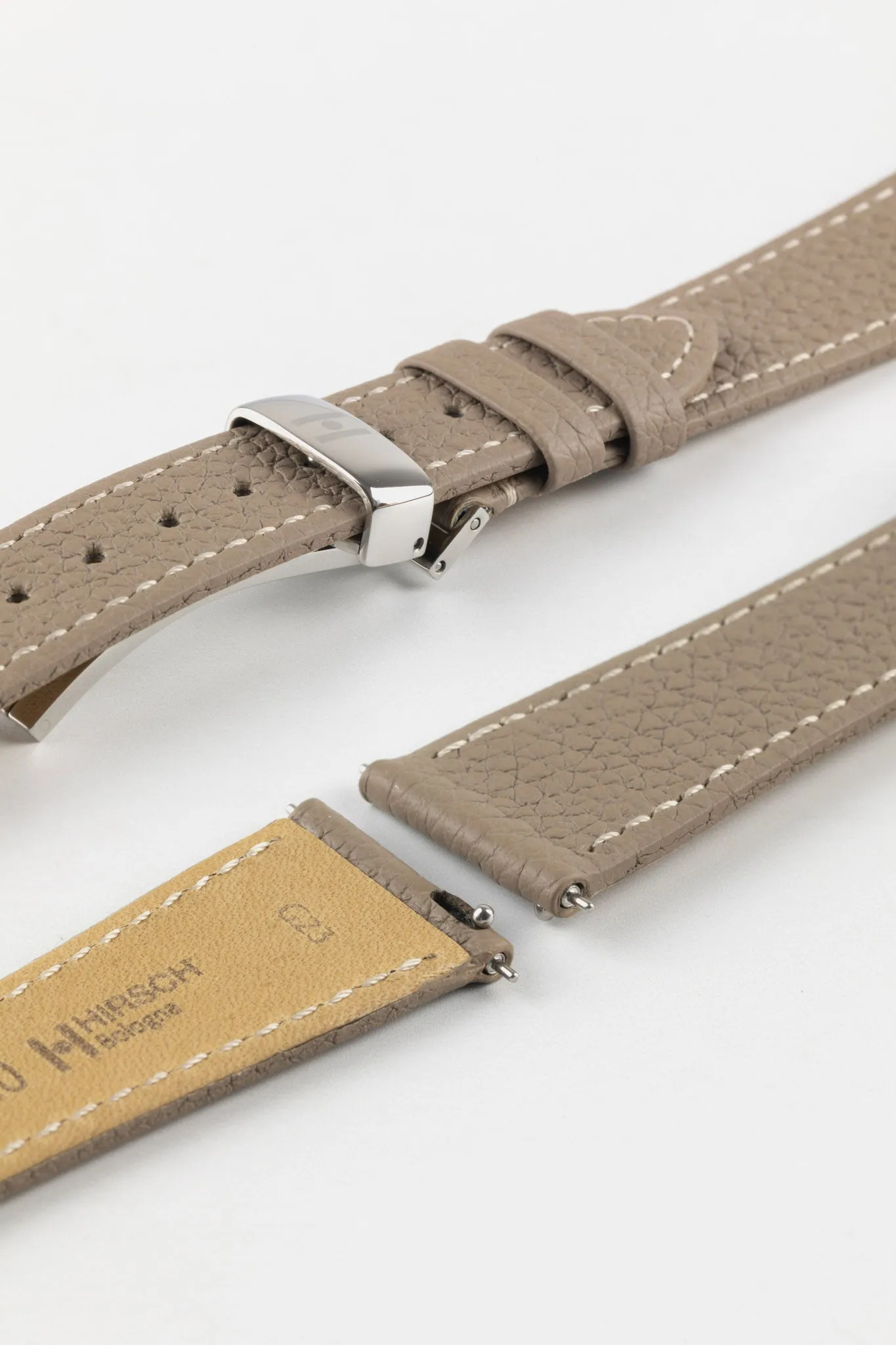 Hirsch BOLOGNA Quick-Release French-Style Textured Leather Watch Strap in TAUPE