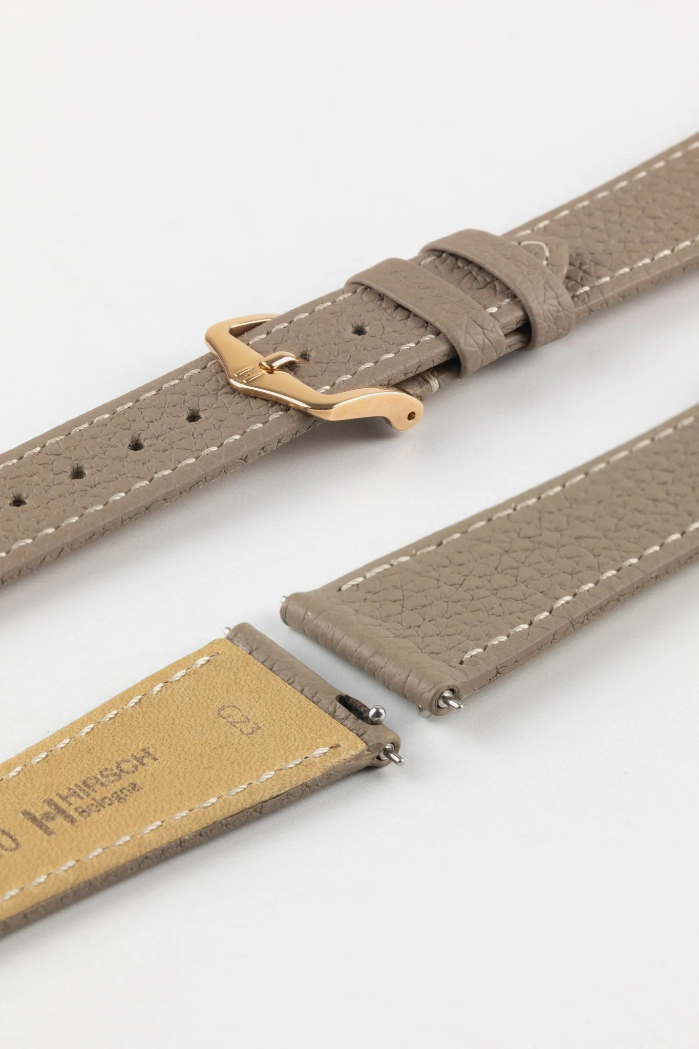 Hirsch BOLOGNA Quick-Release French-Style Textured Leather Watch Strap in TAUPE