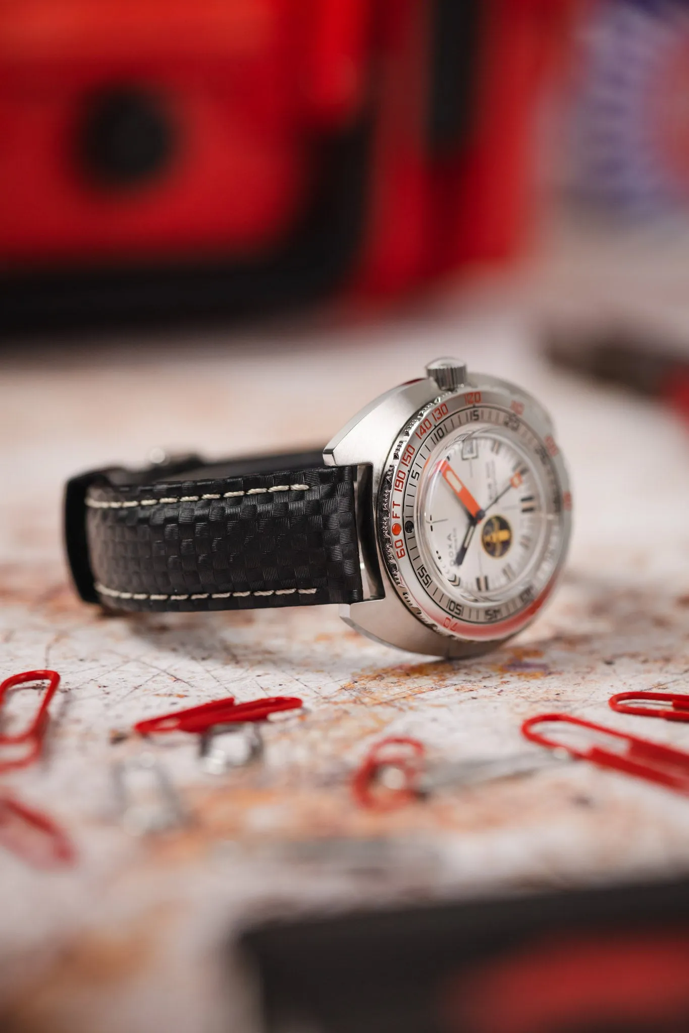 Hirsch CARBON Black Embossed Water-Resistant Leather Watch Strap