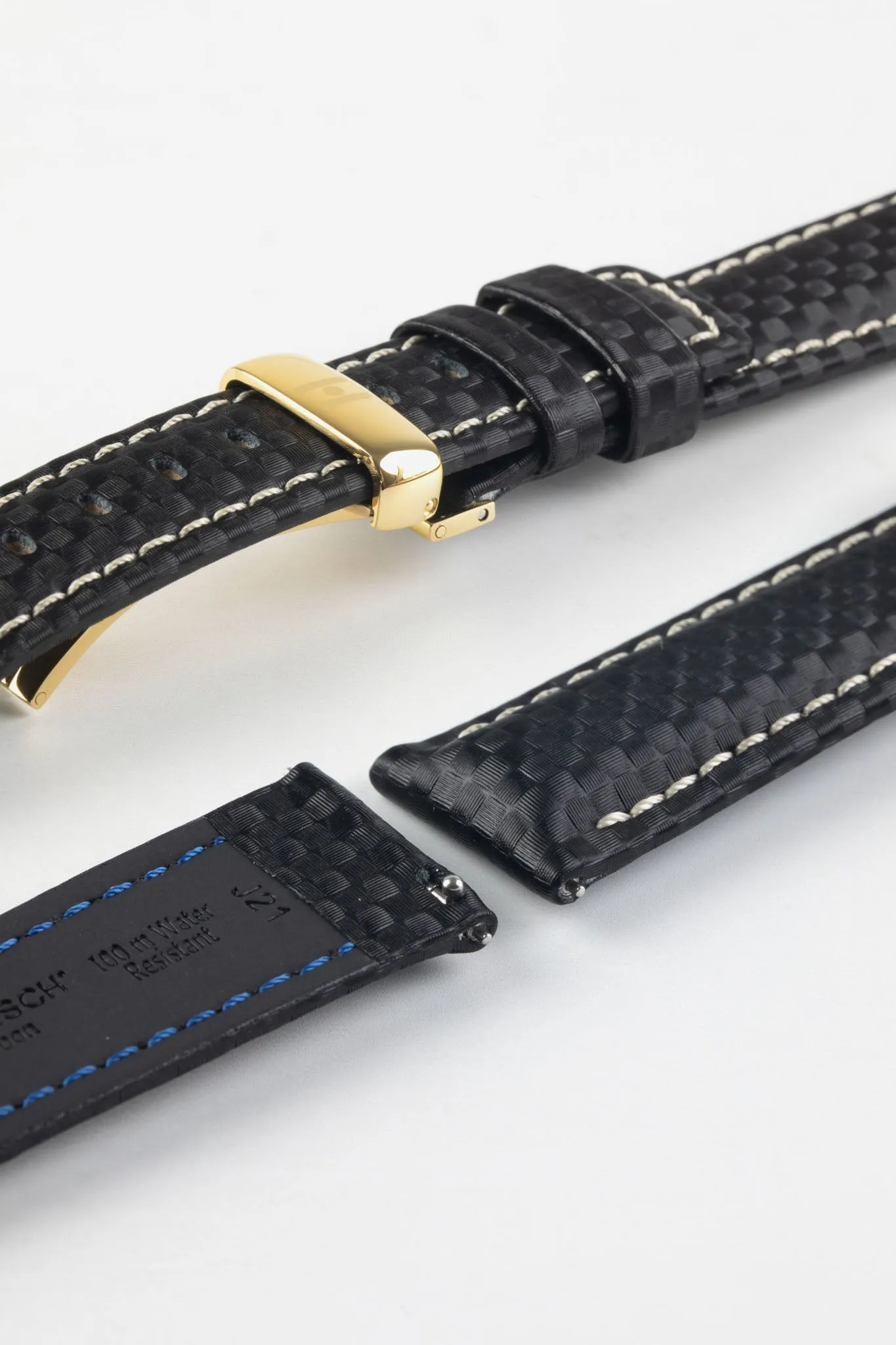 Hirsch CARBON Black Embossed Water-Resistant Leather Watch Strap