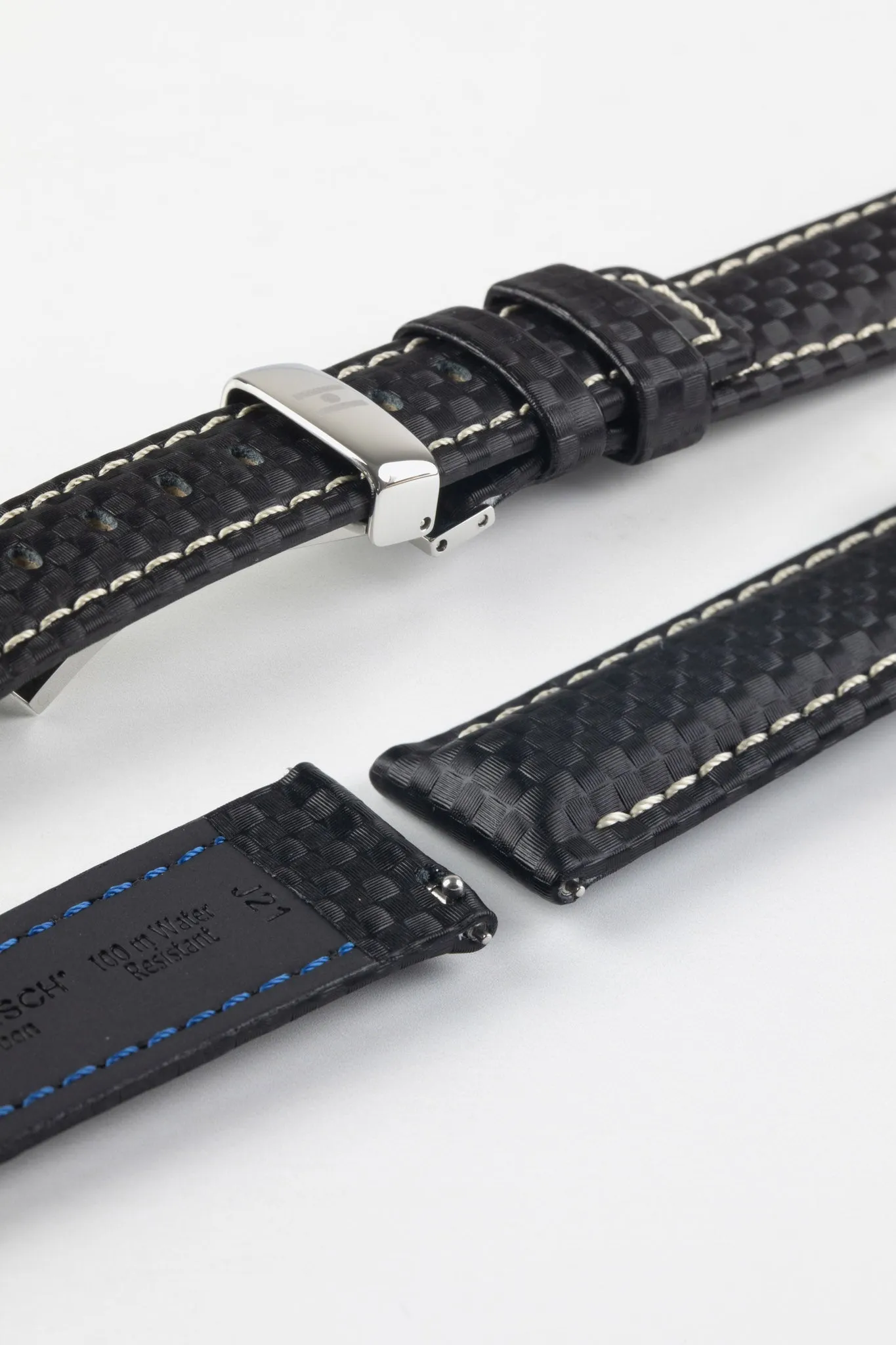 Hirsch CARBON Black Embossed Water-Resistant Leather Watch Strap