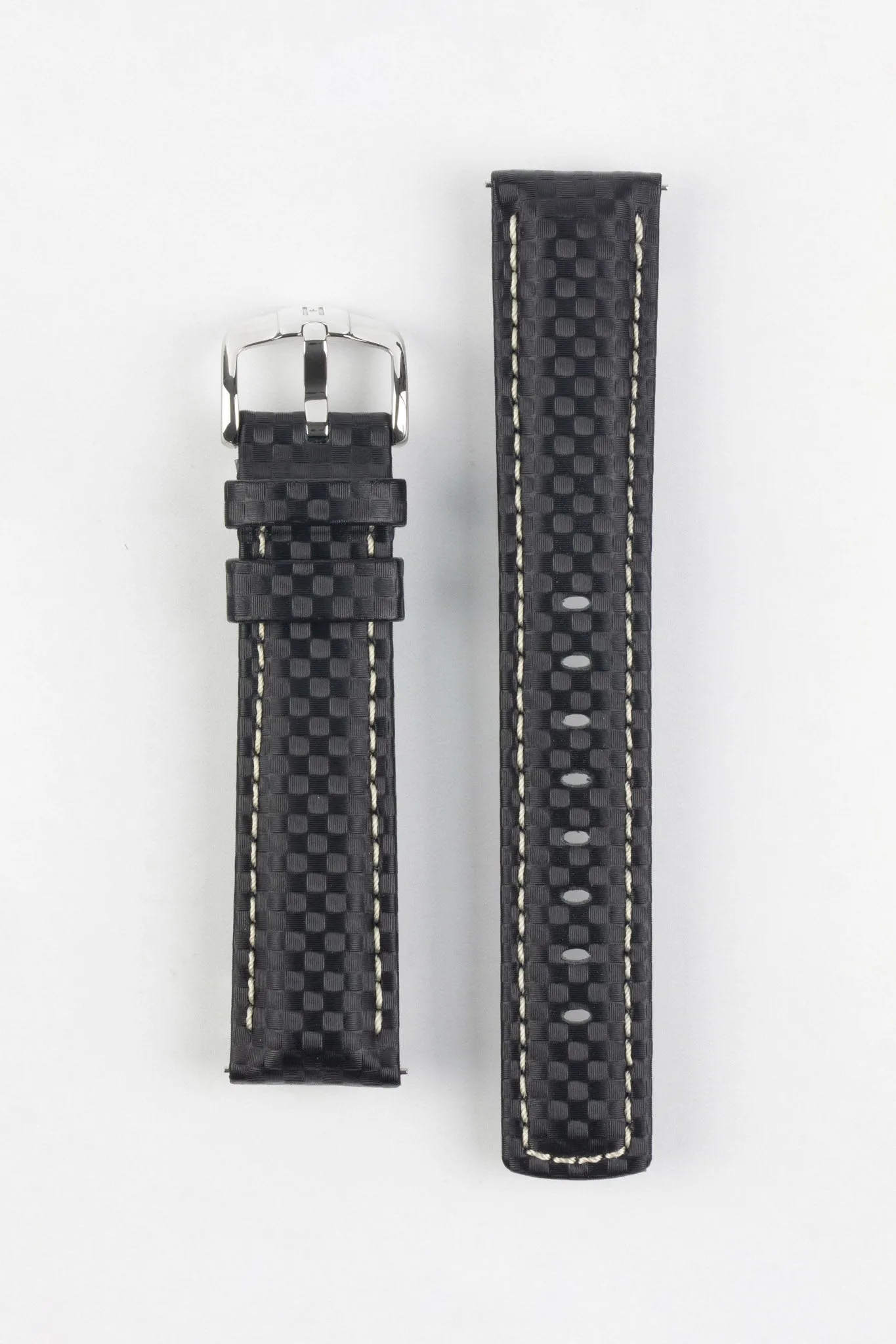 Hirsch CARBON Black Embossed Water-Resistant Leather Watch Strap