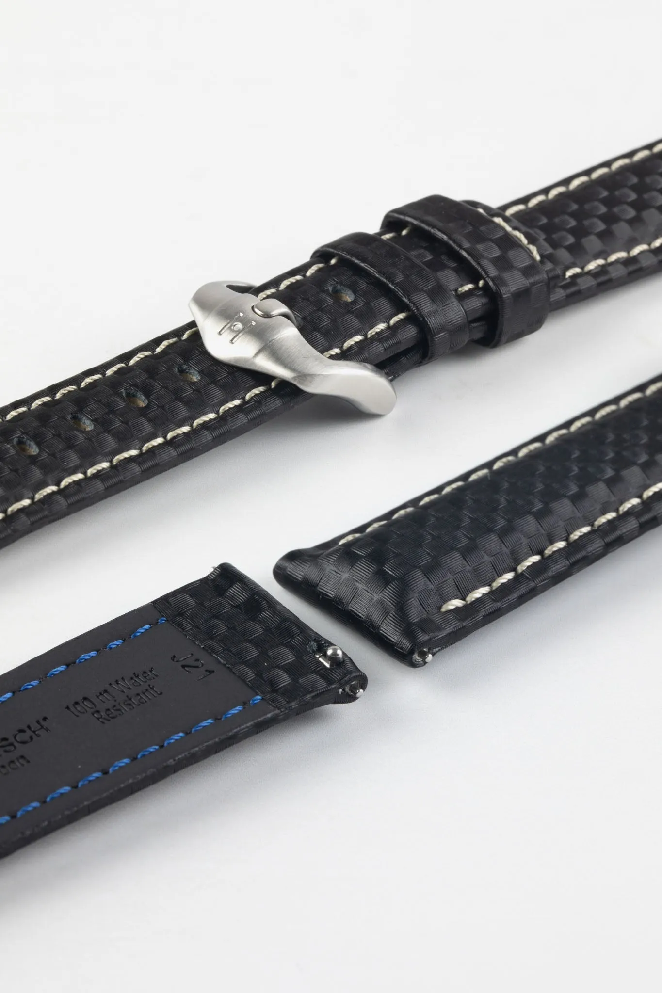 Hirsch CARBON Black Embossed Water-Resistant Leather Watch Strap