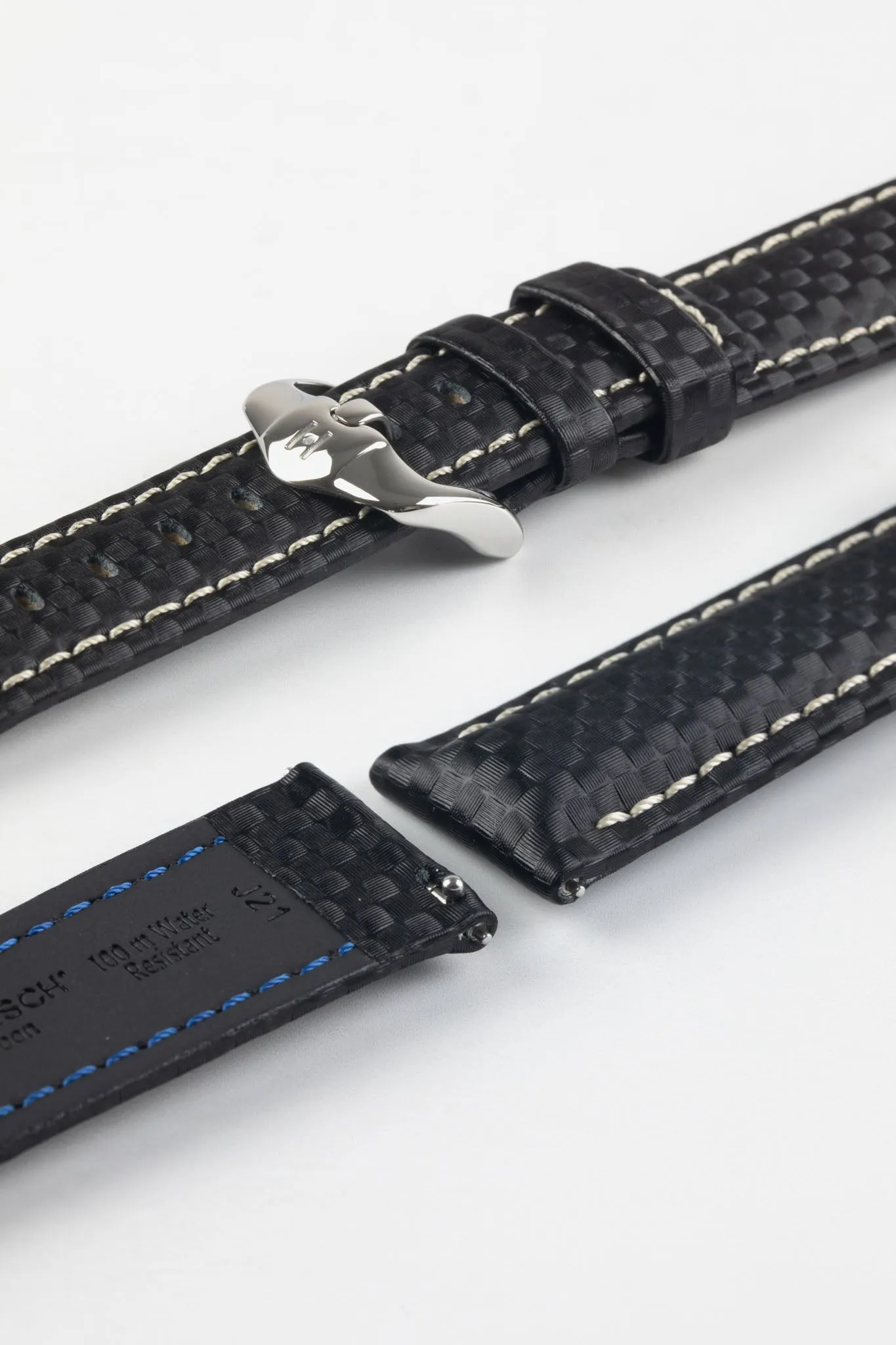 Hirsch CARBON Black Embossed Water-Resistant Leather Watch Strap