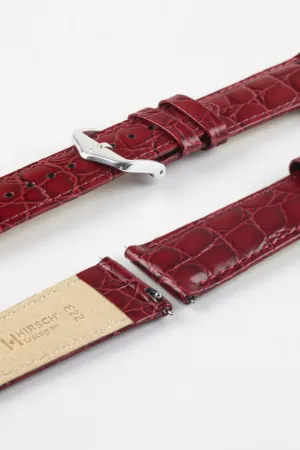 Hirsch CROCOGRAIN Crocodile Embossed Leather Watch Strap in BURGUNDY