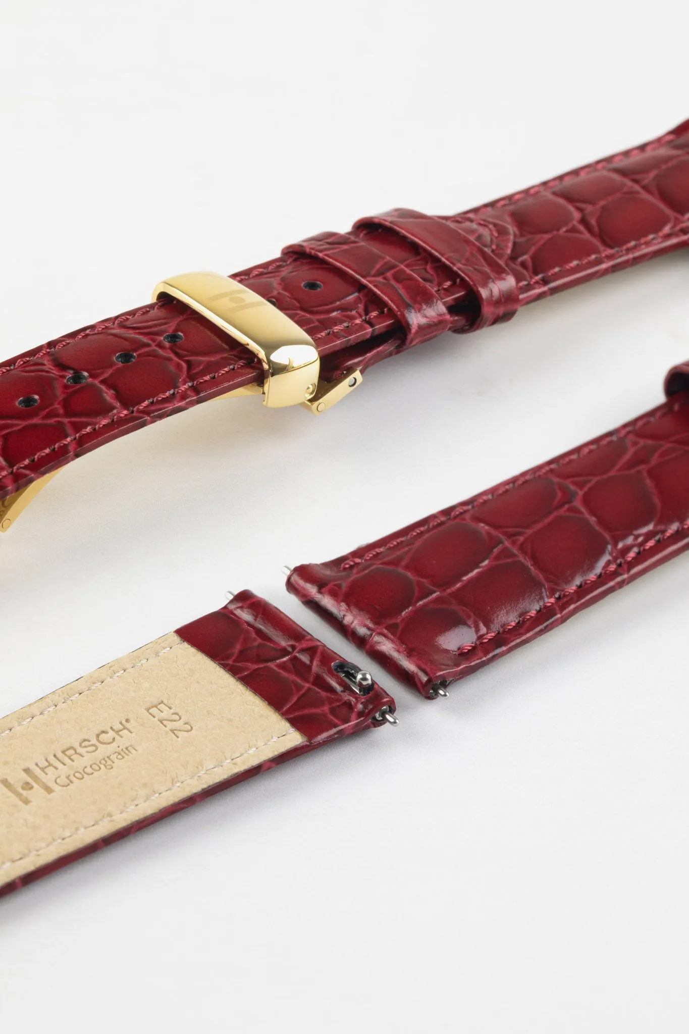 Hirsch CROCOGRAIN Crocodile Embossed Leather Watch Strap in BURGUNDY