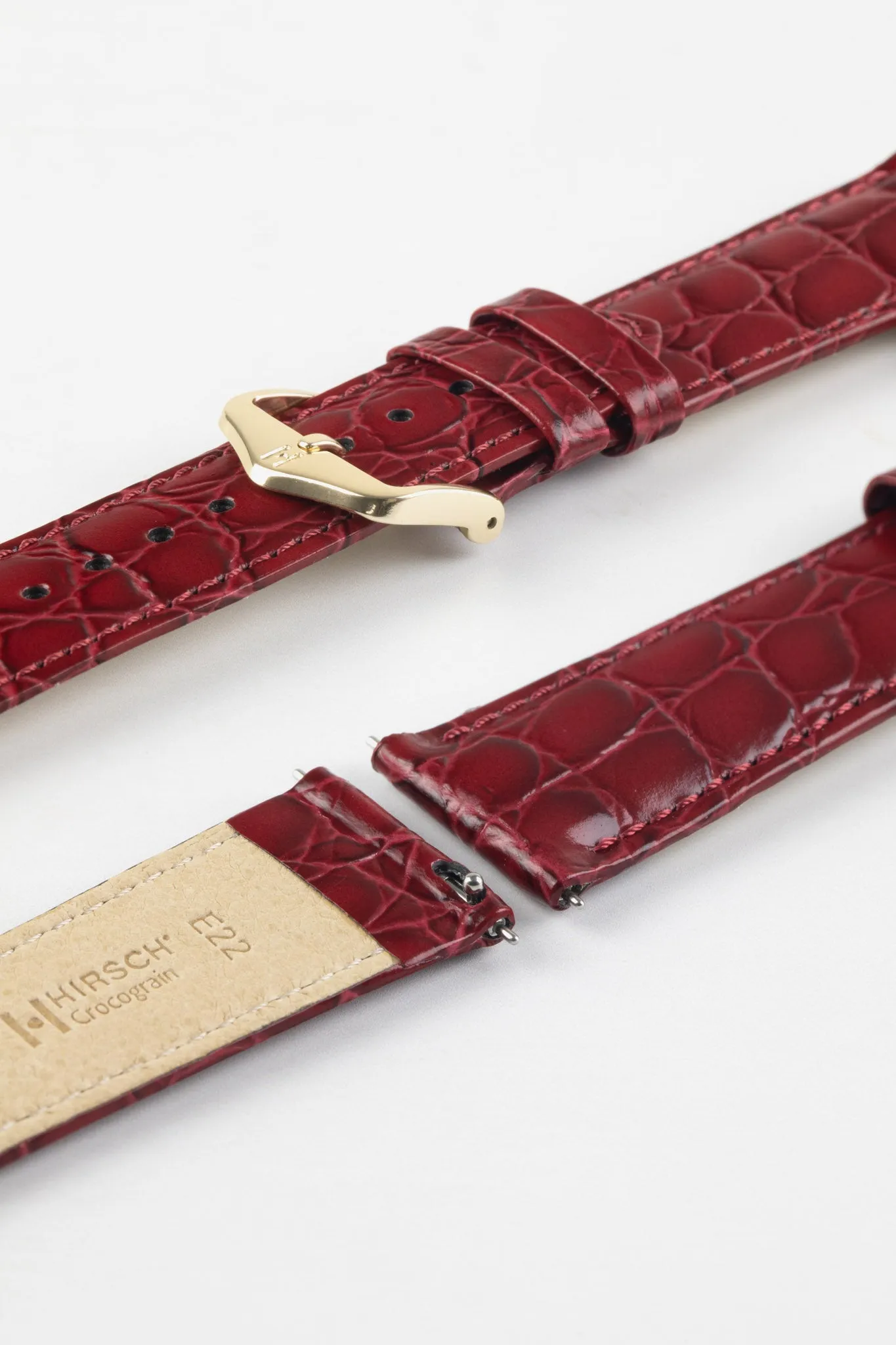 Hirsch CROCOGRAIN Crocodile Embossed Leather Watch Strap in BURGUNDY