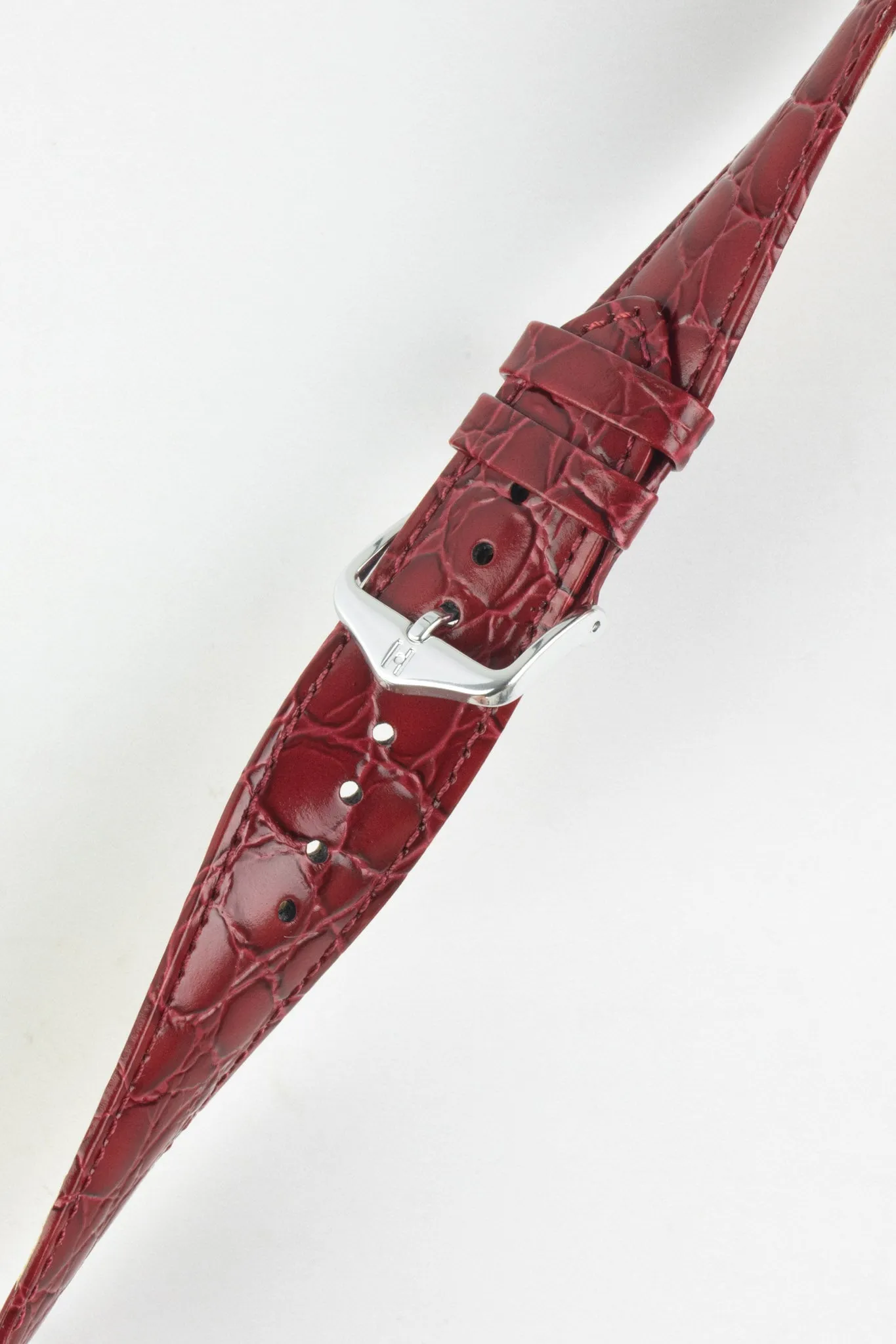 Hirsch CROCOGRAIN Crocodile Embossed Leather Watch Strap in BURGUNDY