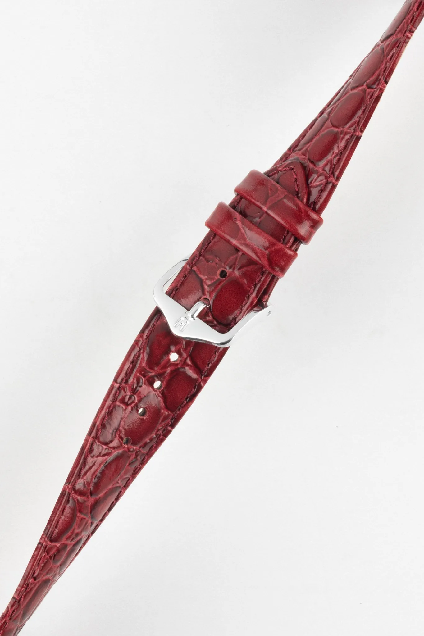 Hirsch CROCOGRAIN NQR Crocodile Embossed Leather Watch Strap in BURGUNDY