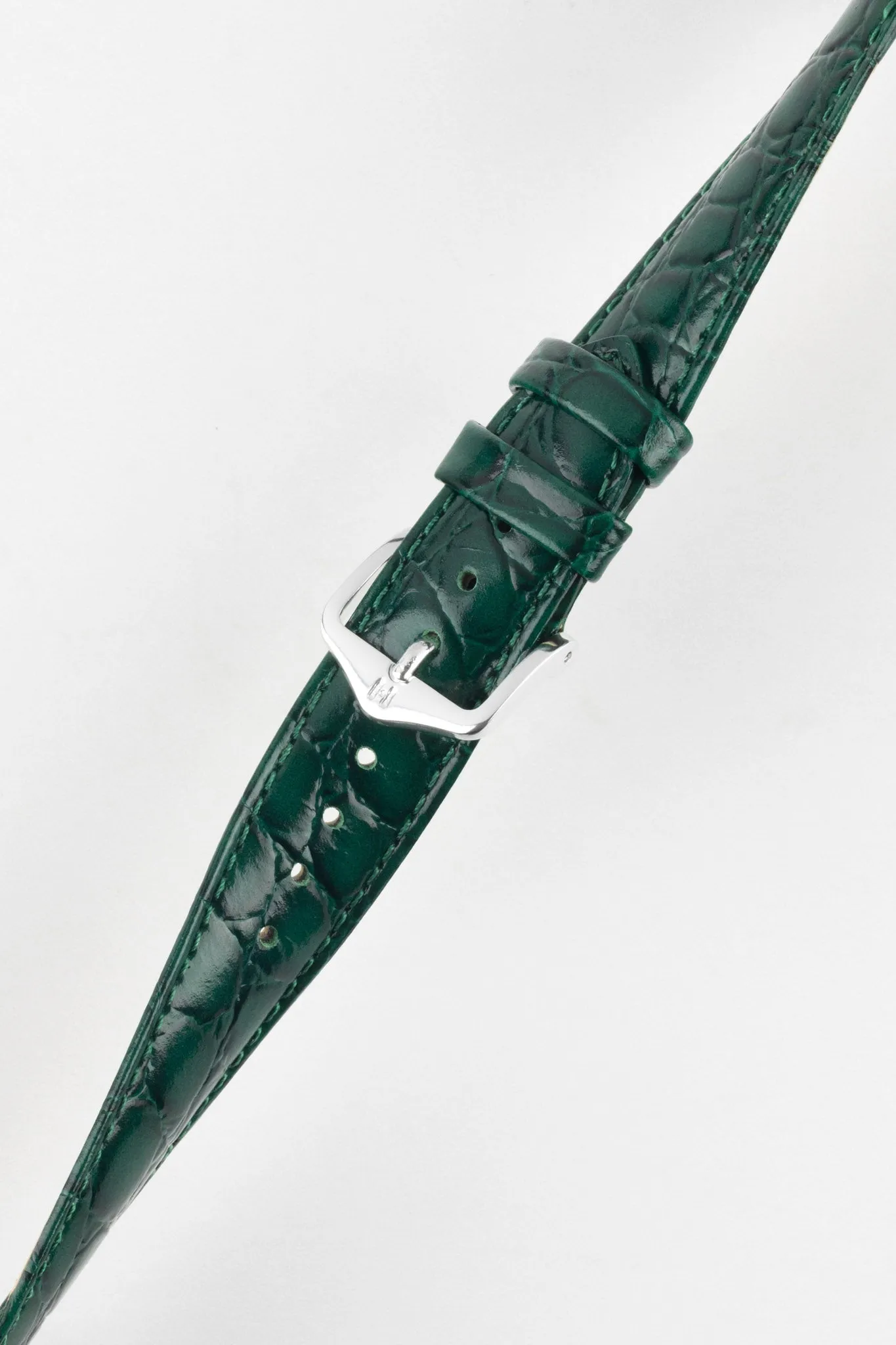 Hirsch CROCOGRAIN NQR Crocodile Embossed Leather Watch Strap in GREEN