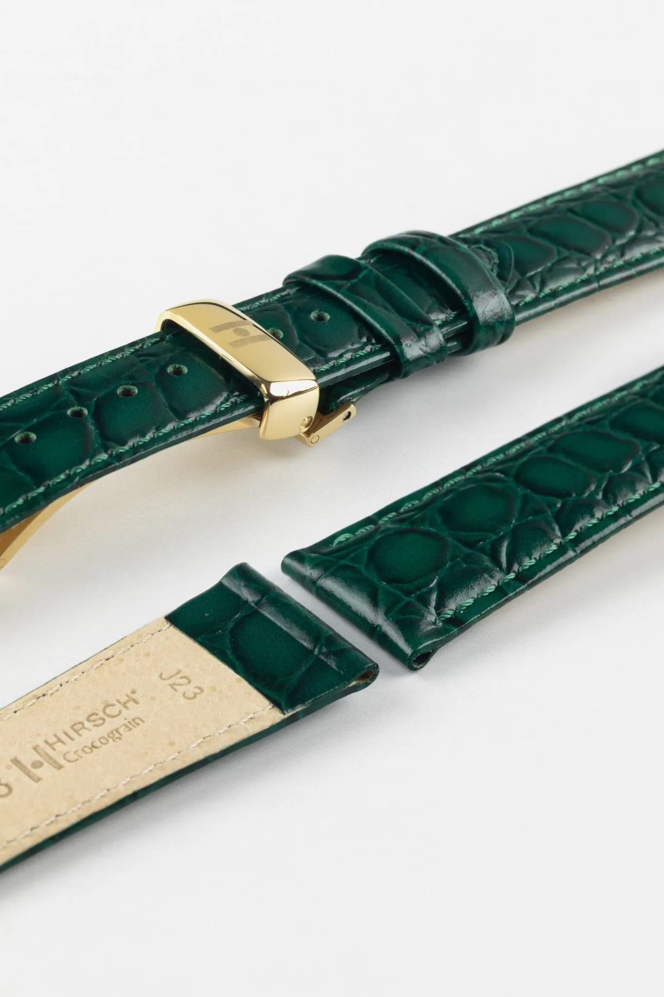 Hirsch CROCOGRAIN NQR Crocodile Embossed Leather Watch Strap in GREEN