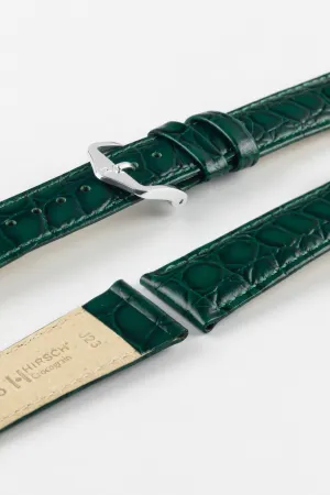 Hirsch CROCOGRAIN NQR Crocodile Embossed Leather Watch Strap in GREEN