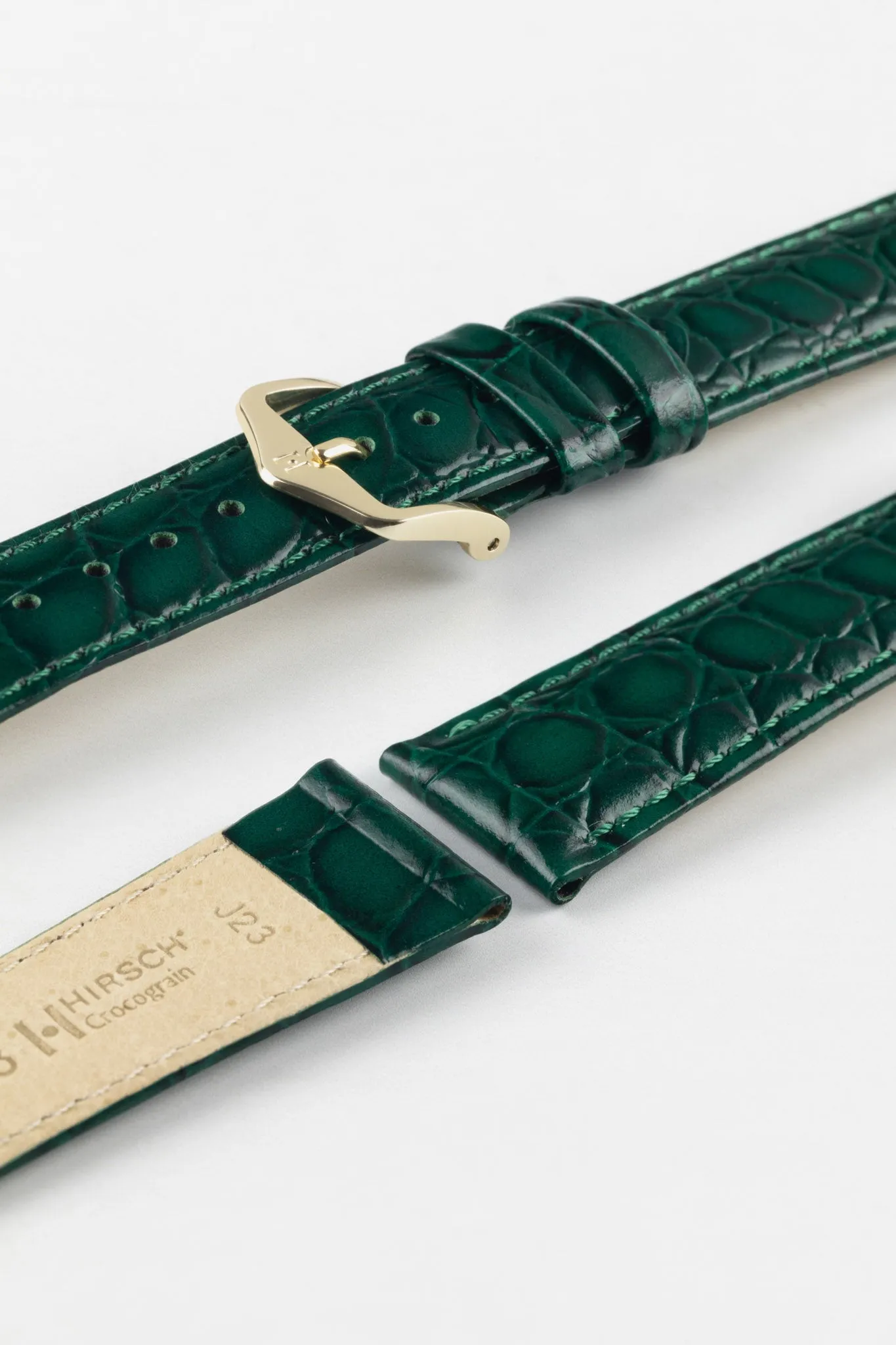 Hirsch CROCOGRAIN NQR Crocodile Embossed Leather Watch Strap in GREEN