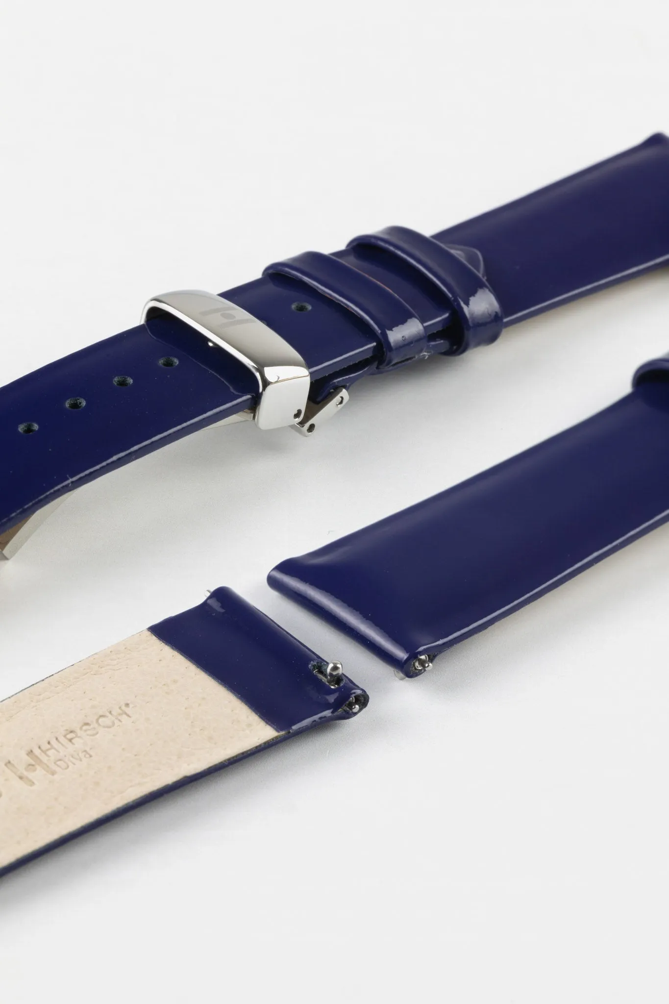 Hirsch DIVA Glossy Ladies Leather Watch Strap in BLUE