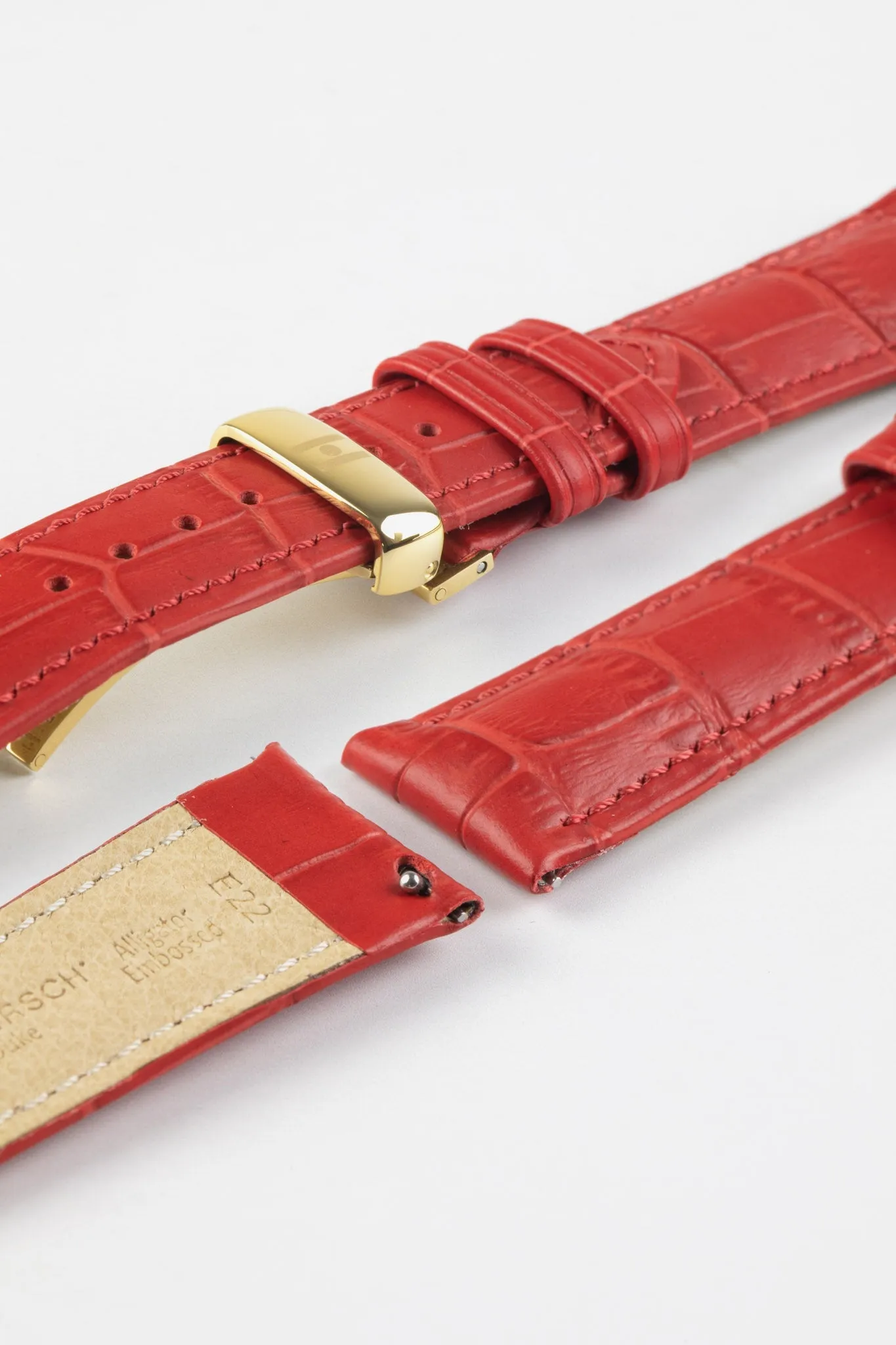 Hirsch DUKE Alligator Embossed Leather Watch Strap in RED