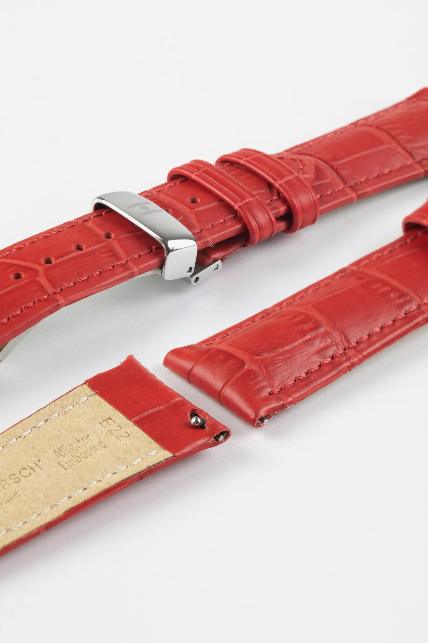 Hirsch DUKE Alligator Embossed Leather Watch Strap in RED