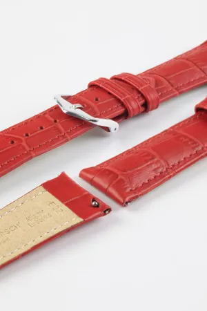 Hirsch DUKE Alligator Embossed Leather Watch Strap in RED