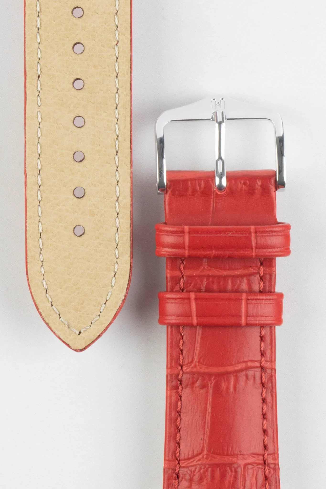 Hirsch DUKE Alligator Embossed Leather Watch Strap in RED