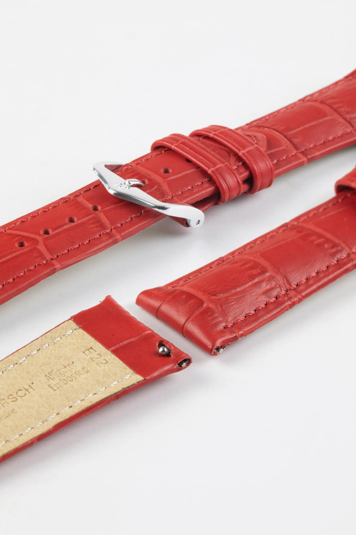 Hirsch DUKE Alligator Embossed Leather Watch Strap in RED
