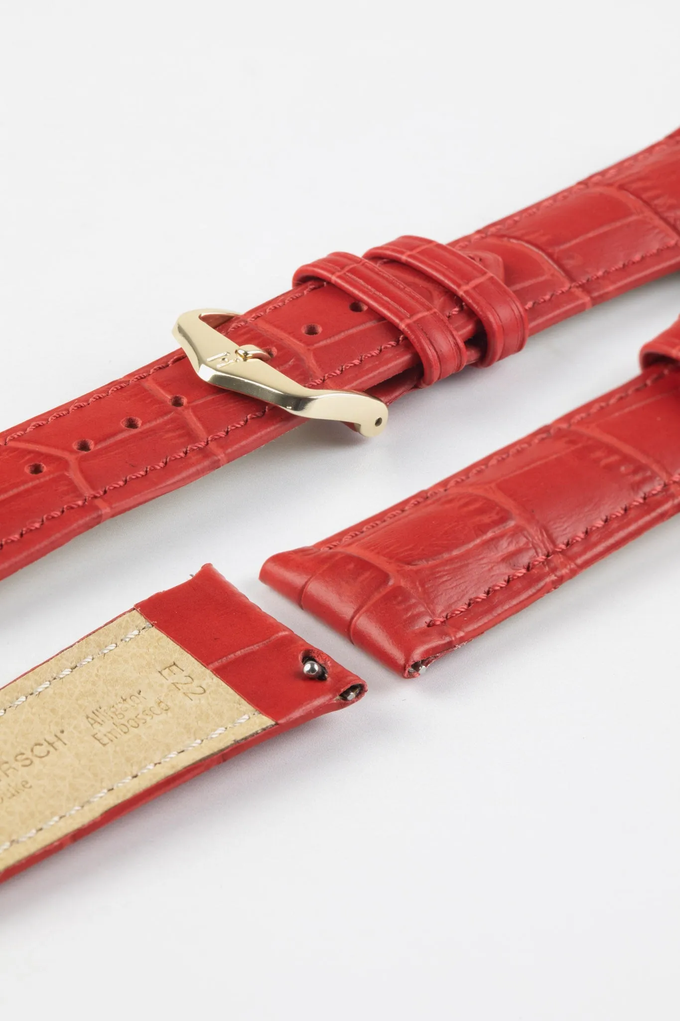 Hirsch DUKE Alligator Embossed Leather Watch Strap in RED