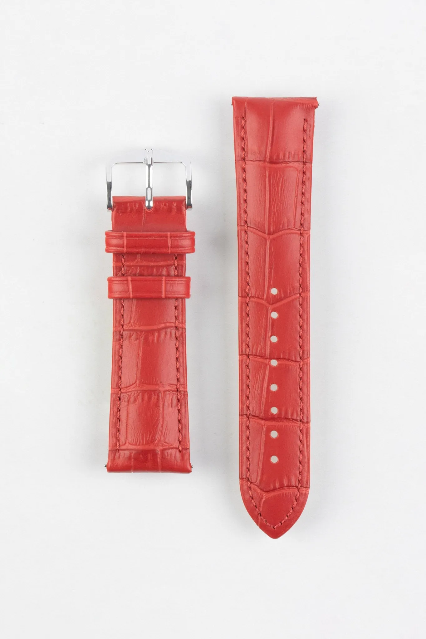 Hirsch DUKE Alligator Embossed Leather Watch Strap in RED