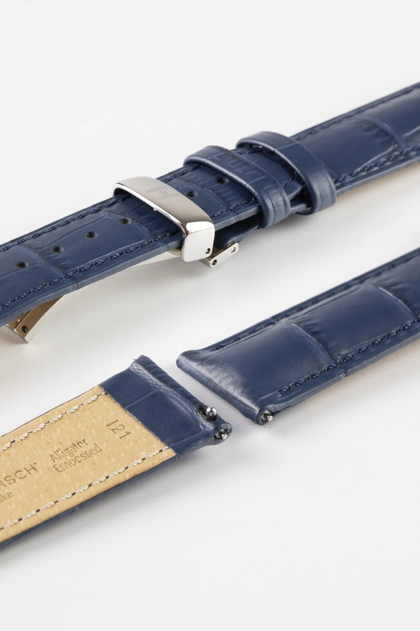 Hirsch DUKE Quick-Release Alligator Embossed Leather Watch Strap in BLUE
