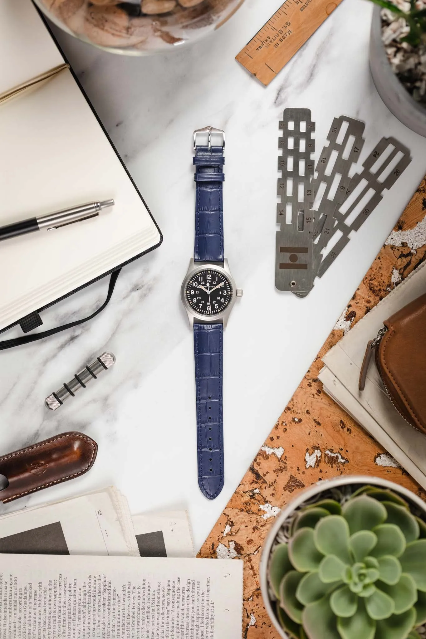 Hirsch DUKE Quick-Release Alligator Embossed Leather Watch Strap in BLUE