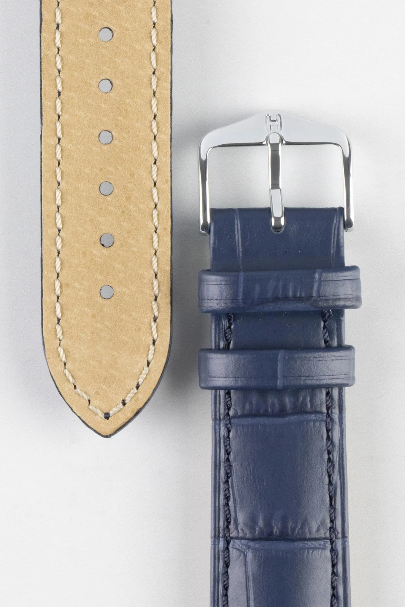 Hirsch DUKE Quick-Release Alligator Embossed Leather Watch Strap in BLUE