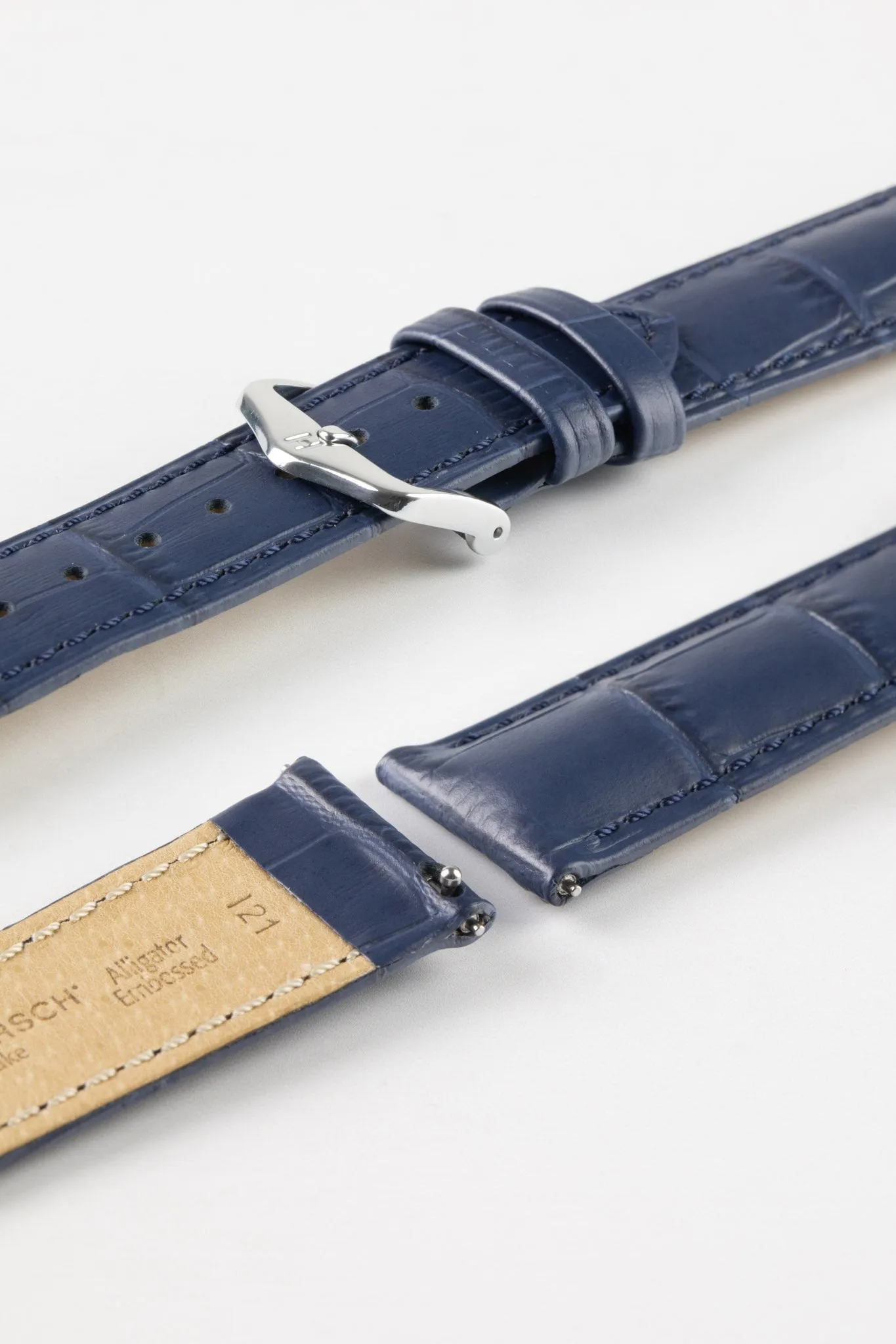 Hirsch DUKE Quick-Release Alligator Embossed Leather Watch Strap in BLUE