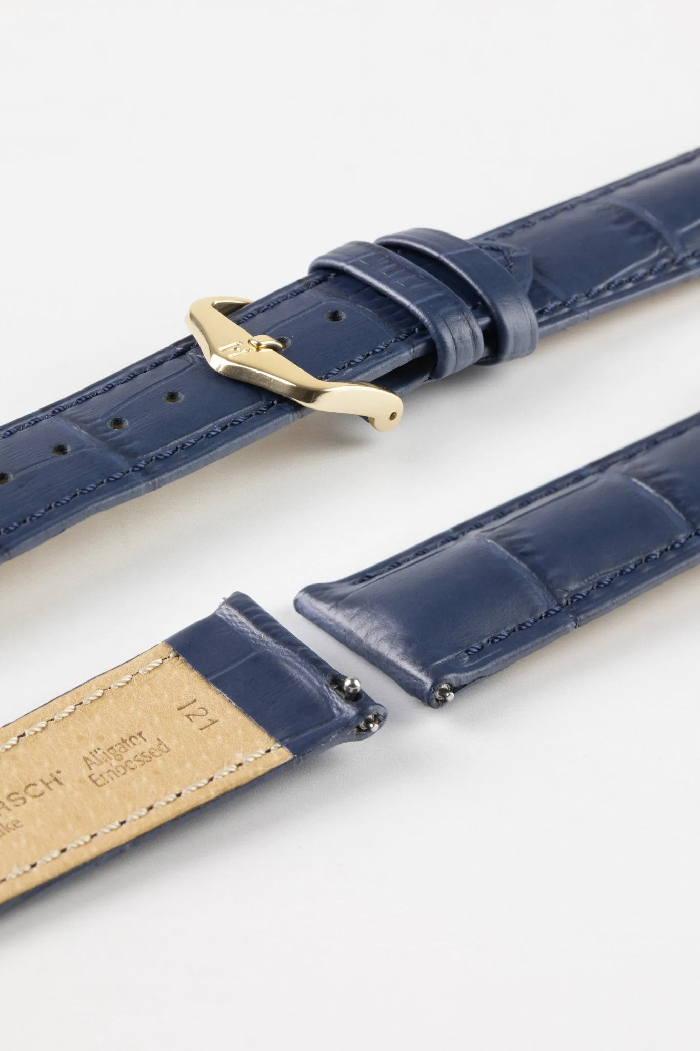 Hirsch DUKE Quick-Release Alligator Embossed Leather Watch Strap in BLUE