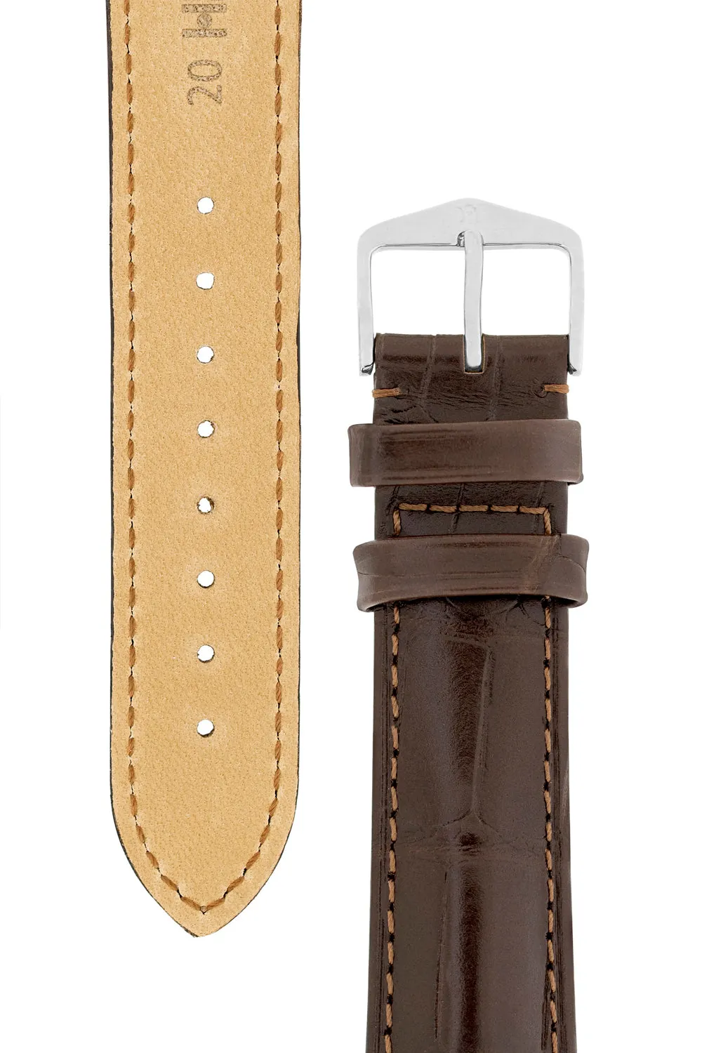 Hirsch EARL Genuine Alligator Watch Strap in DARK BROWN
