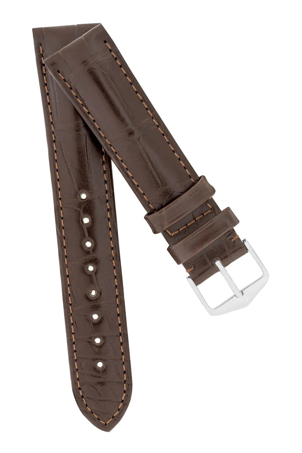 Hirsch EARL Genuine Alligator Watch Strap in DARK BROWN
