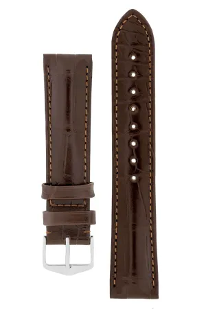 Hirsch EARL Genuine Alligator Watch Strap in DARK BROWN