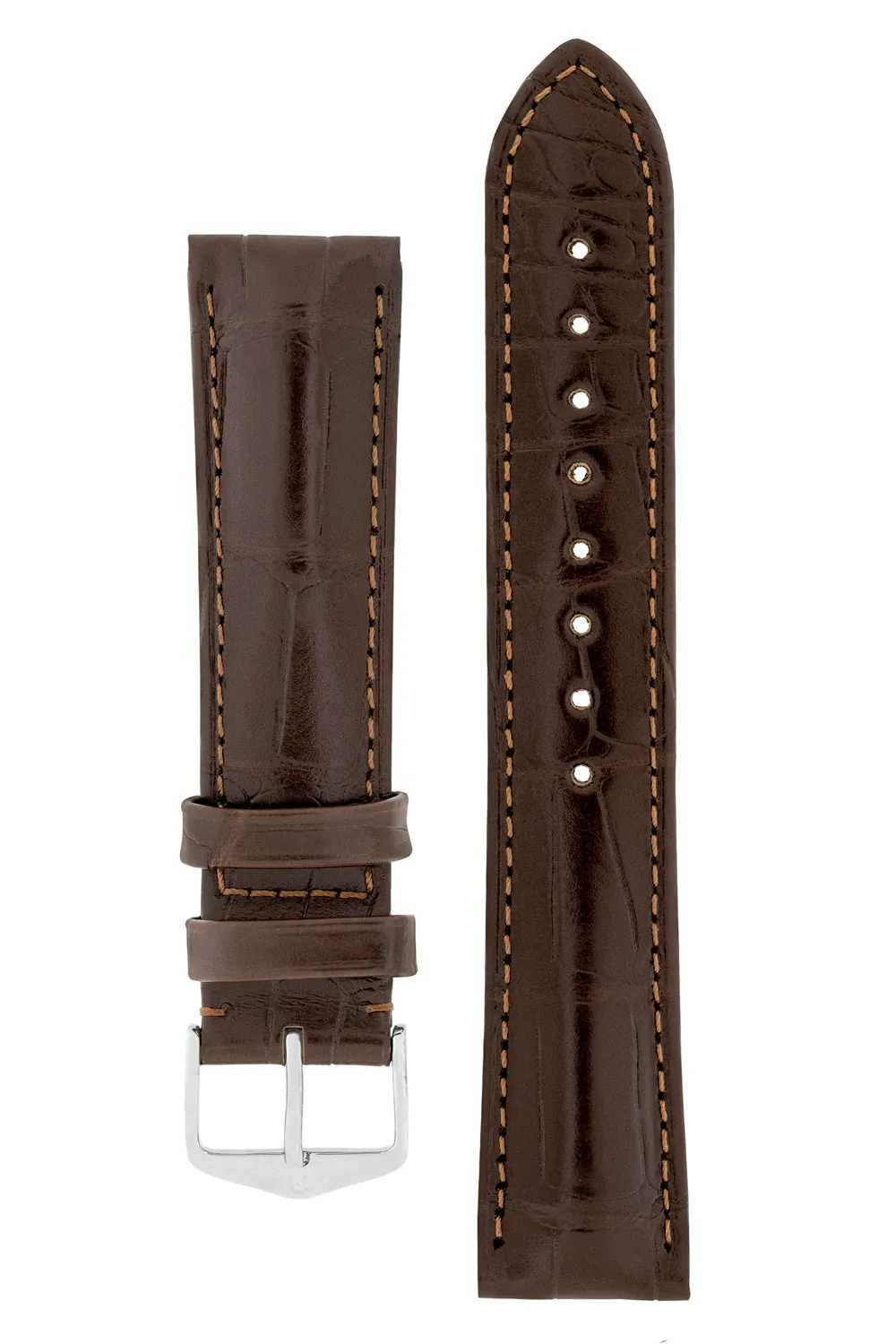 Hirsch EARL Genuine Alligator Watch Strap in DARK BROWN