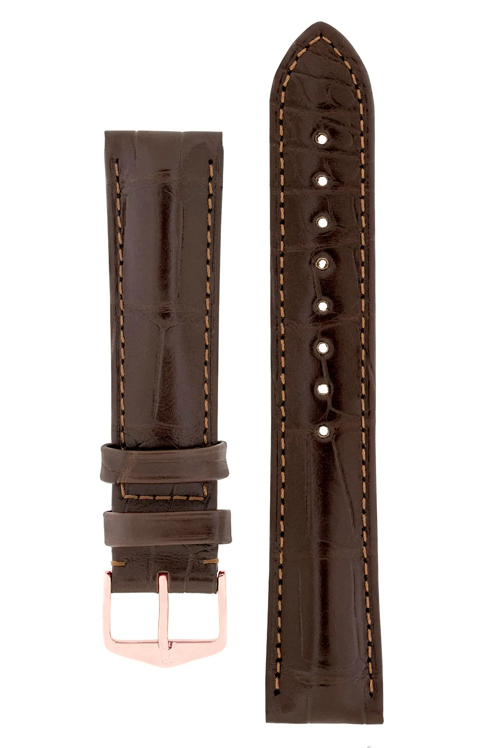 Hirsch EARL Genuine Alligator Watch Strap in DARK BROWN