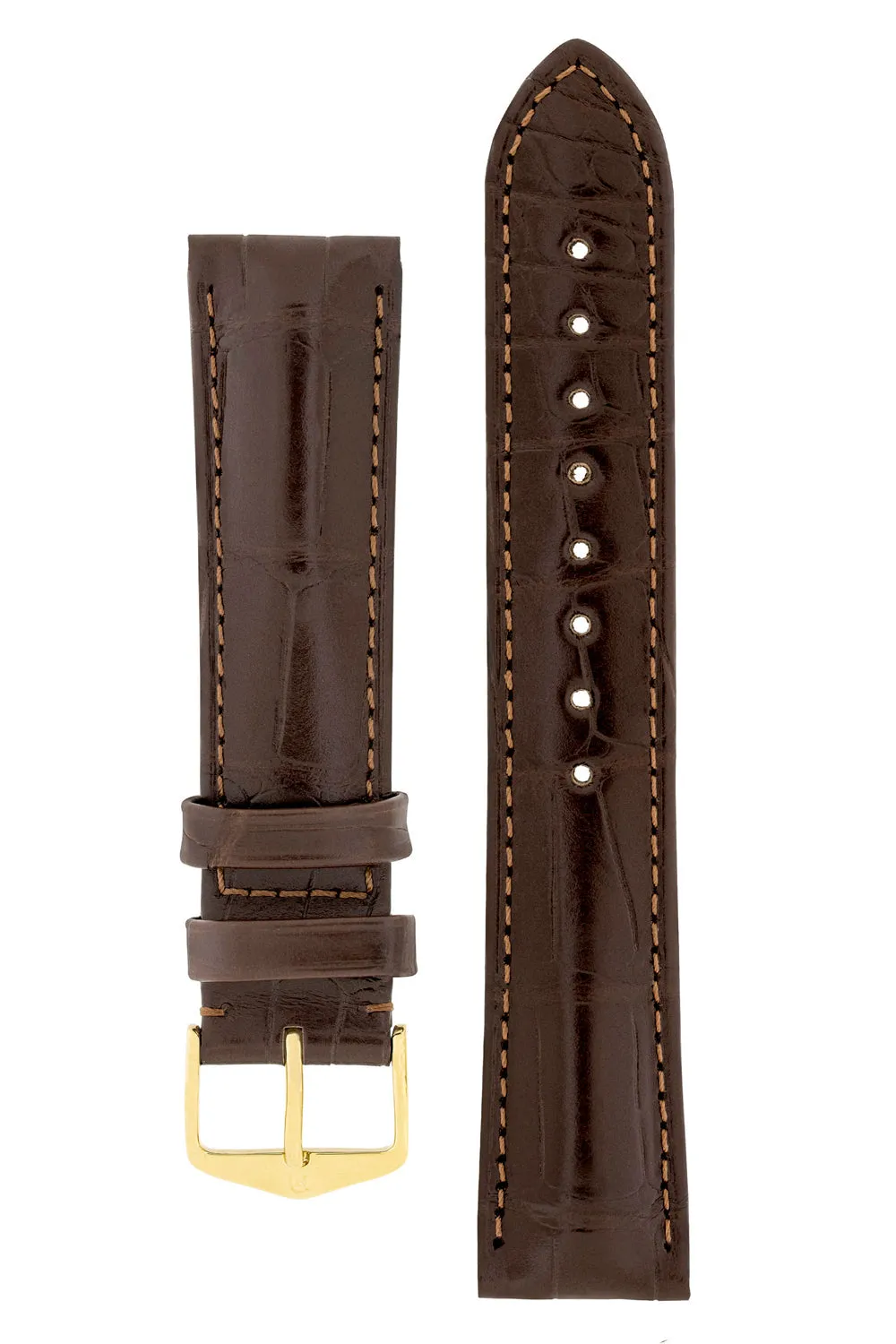 Hirsch EARL Genuine Alligator Watch Strap in DARK BROWN