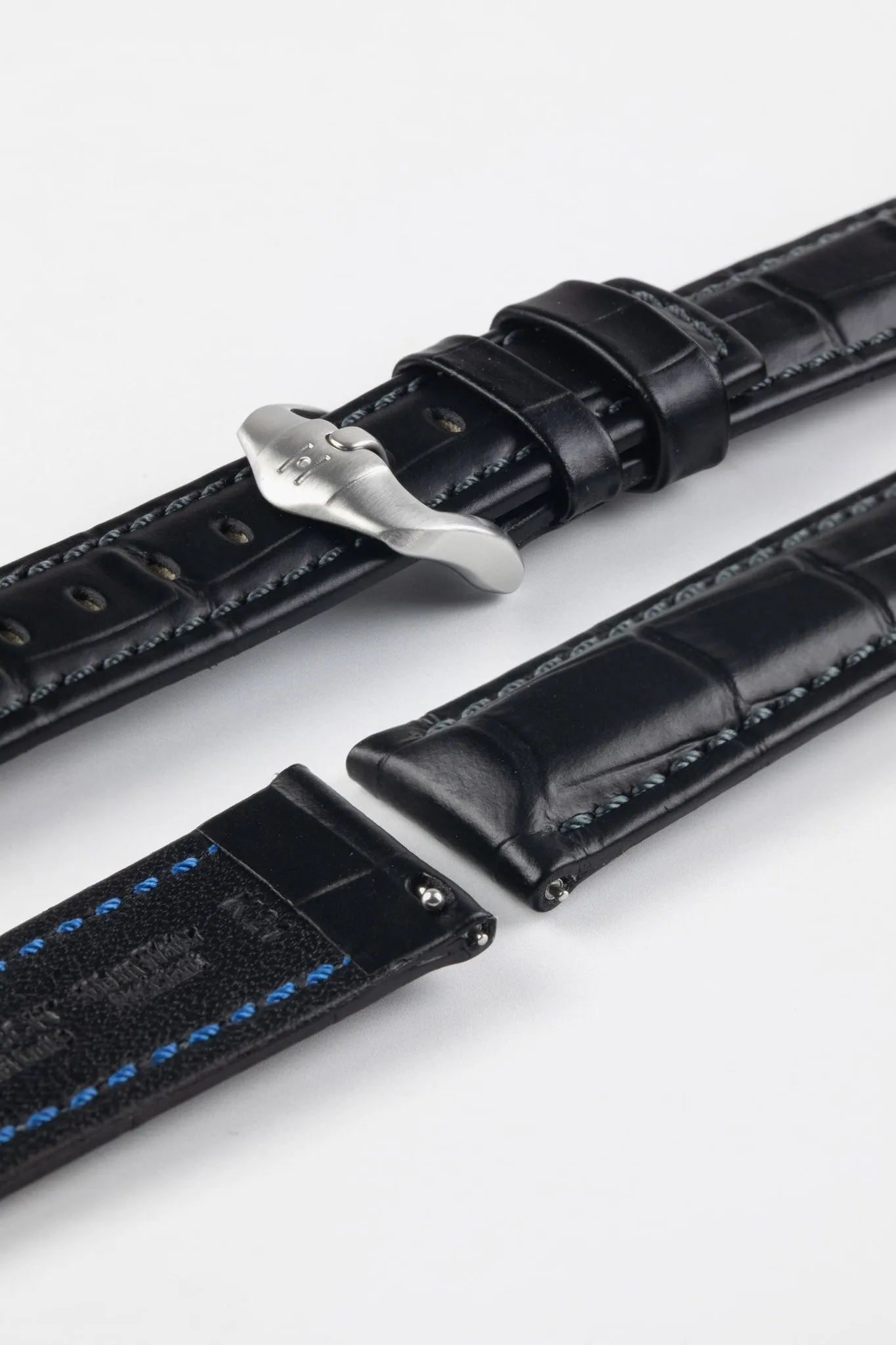 Hirsch GRAND DUKE Water-Resistant Alligator Embossed Sport Watch Strap in BLACK / BLACK