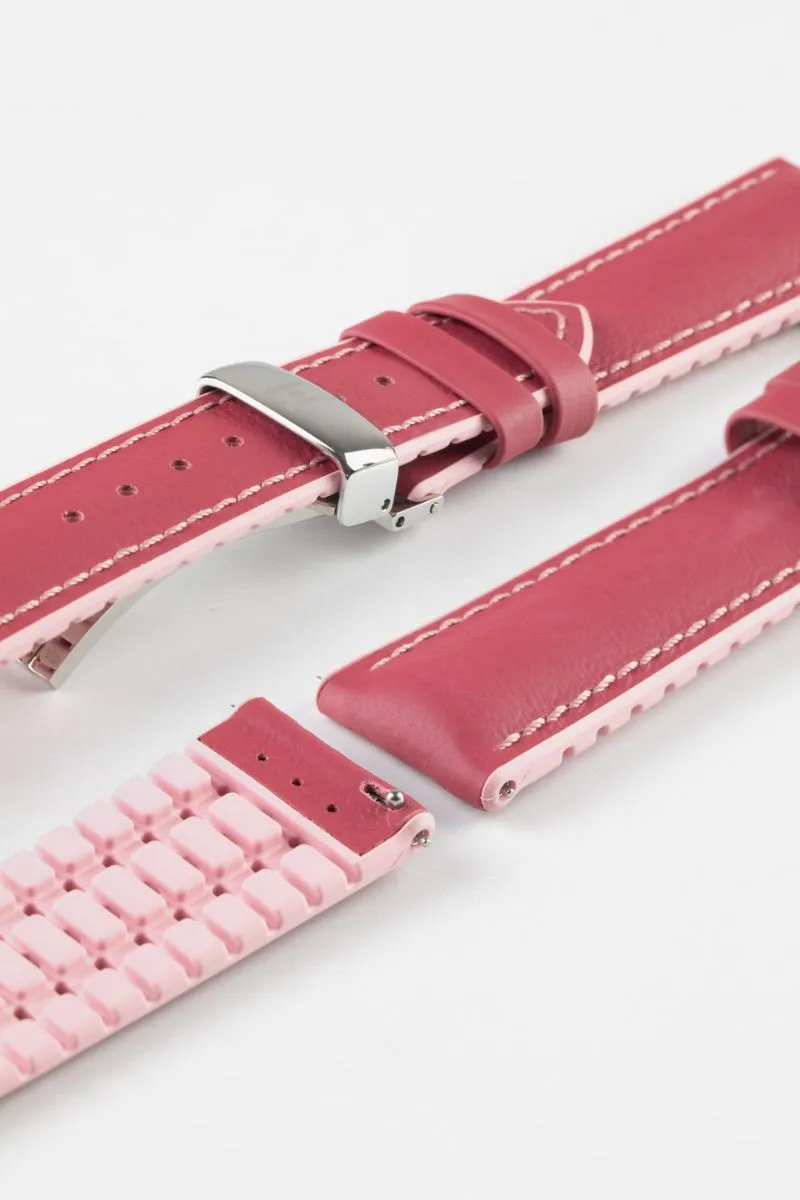 Hirsch LINDSEY Ladies Leather & Rubber Performance Watch Strap in PINK/ROSE