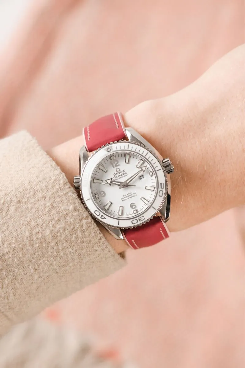 Hirsch LINDSEY Ladies Leather & Rubber Performance Watch Strap in PINK/ROSE
